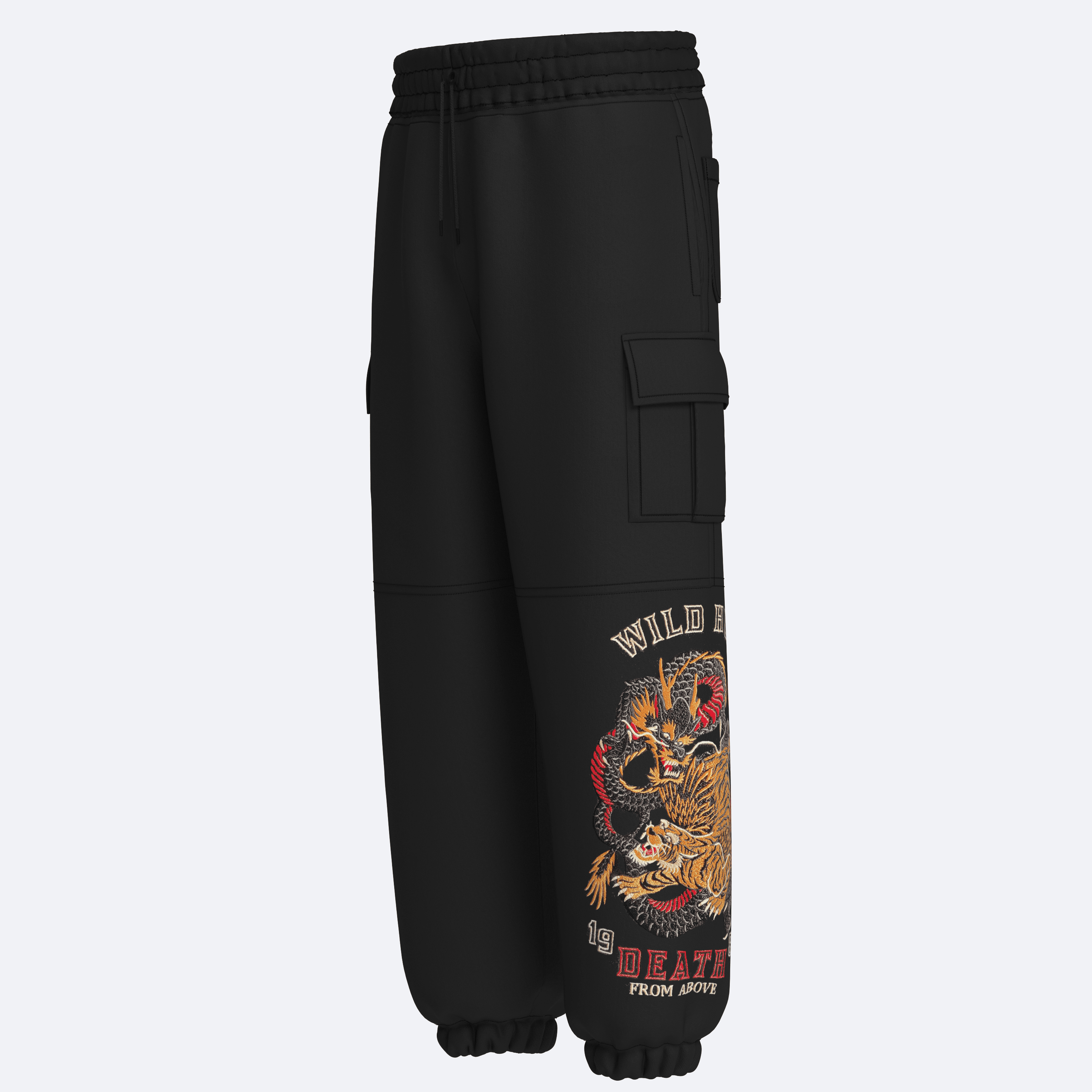 Shout Oversize Unisex Dragon vs Tiger Embroidery Kargo Pantolon