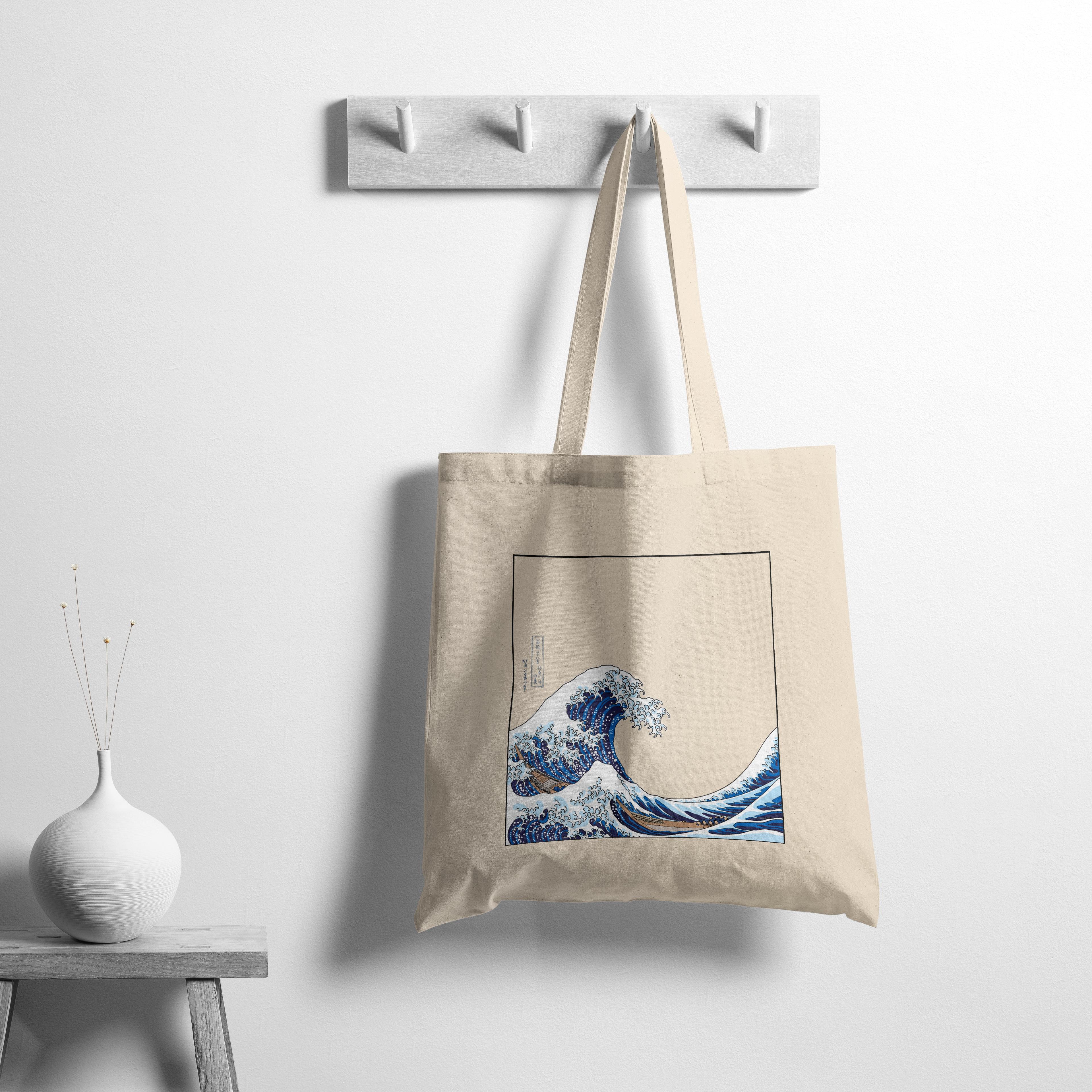 Neo Ukiyoe The Great Wave Beige Tote Bag