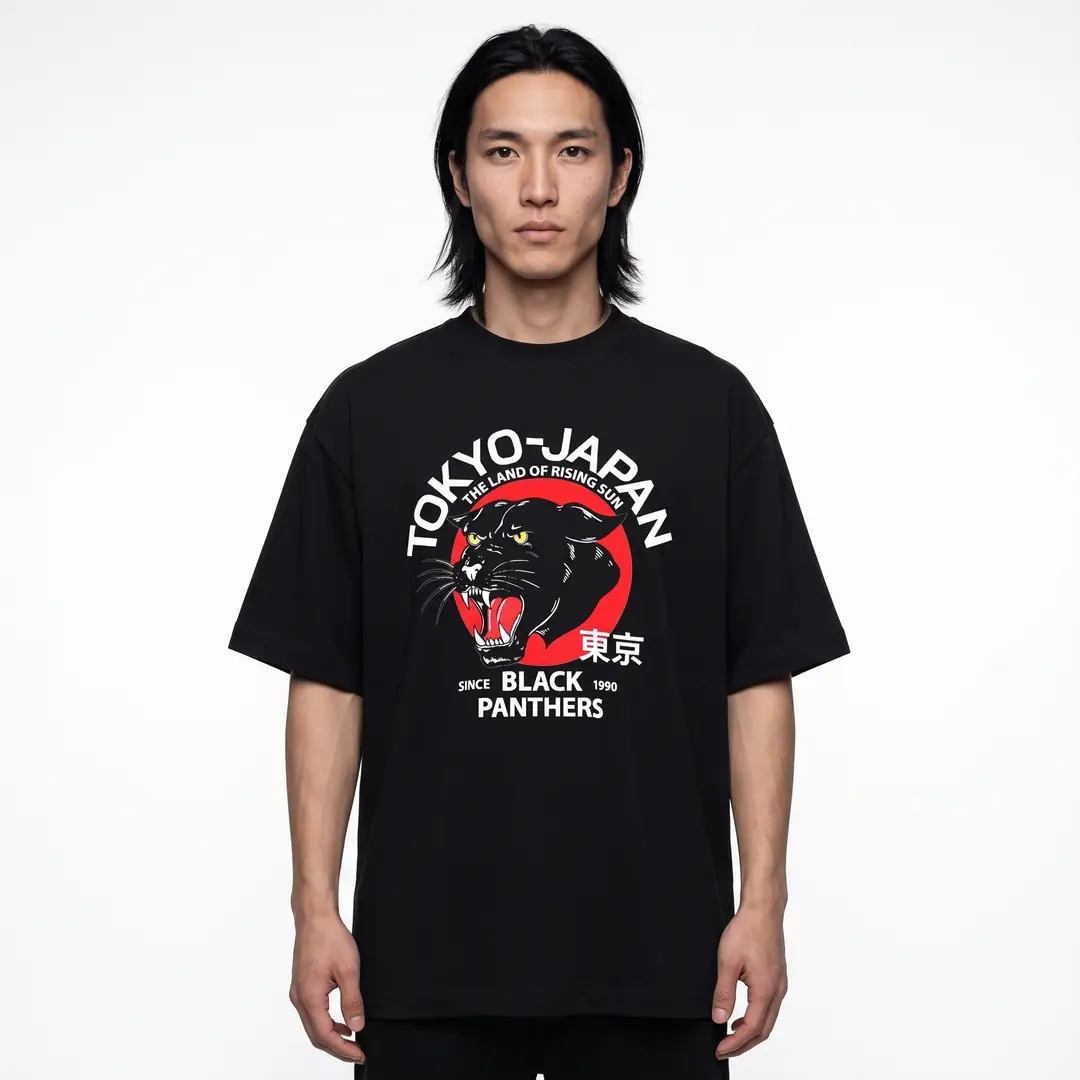 SHOUT Tokyo Panther oversize baskılı unisex tişört