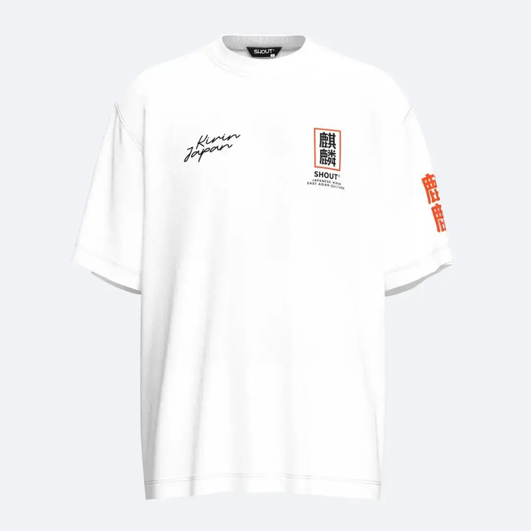 SHOUT Japanese Kirin Japon kültürü baskılı oversize tişört