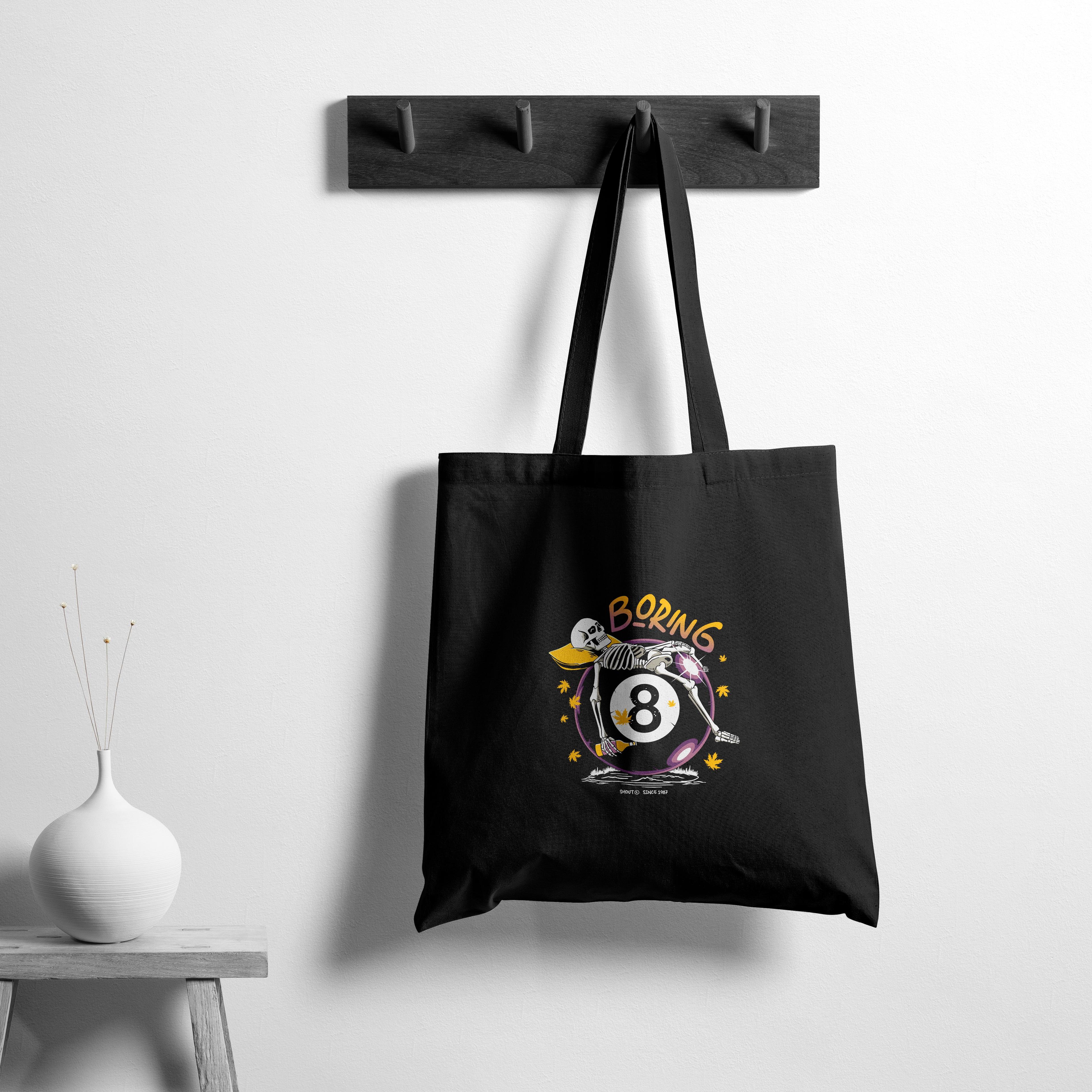 Shout Lazy Boring Skeleton 8 Ball Black Tote Bag