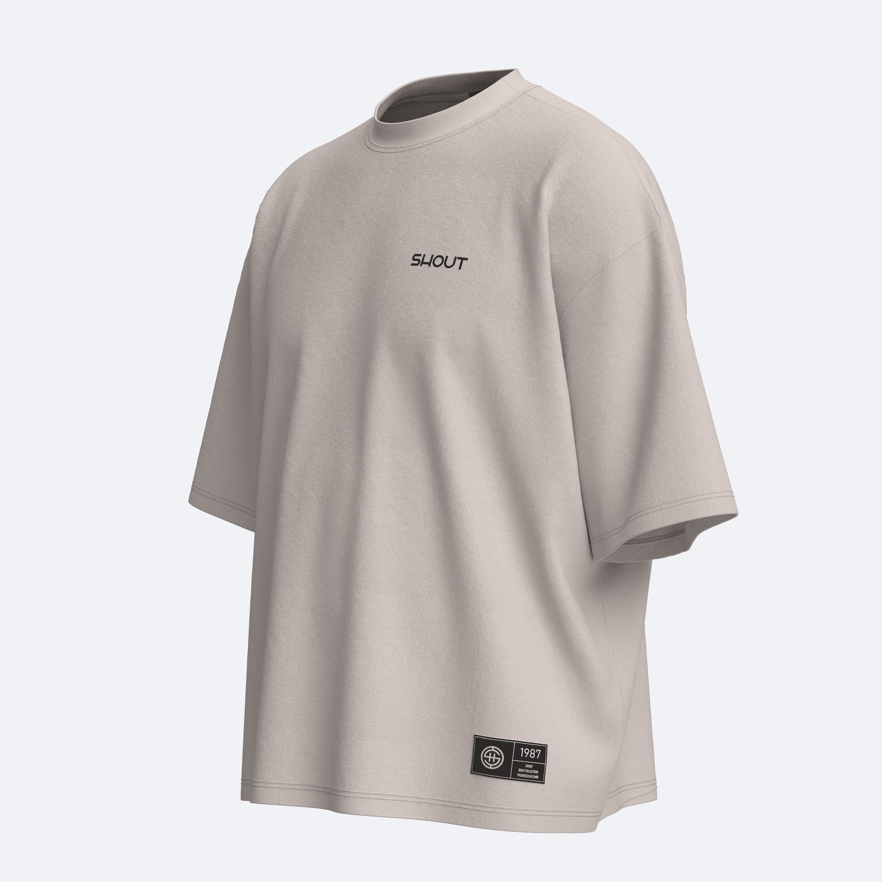 Shout Oversize Boxy Fit Basic Unisex T-Shirt - Beige