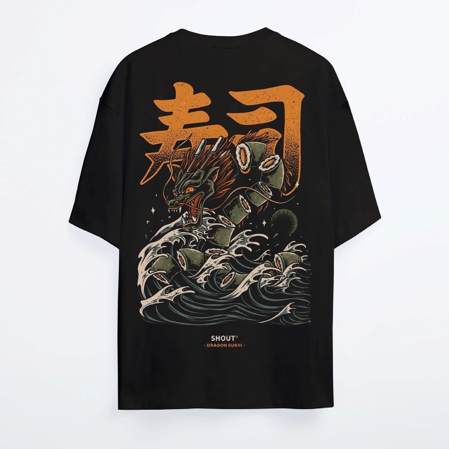 Shout Oversize Dragon Sushi Oldschool Unisex T-Shirt