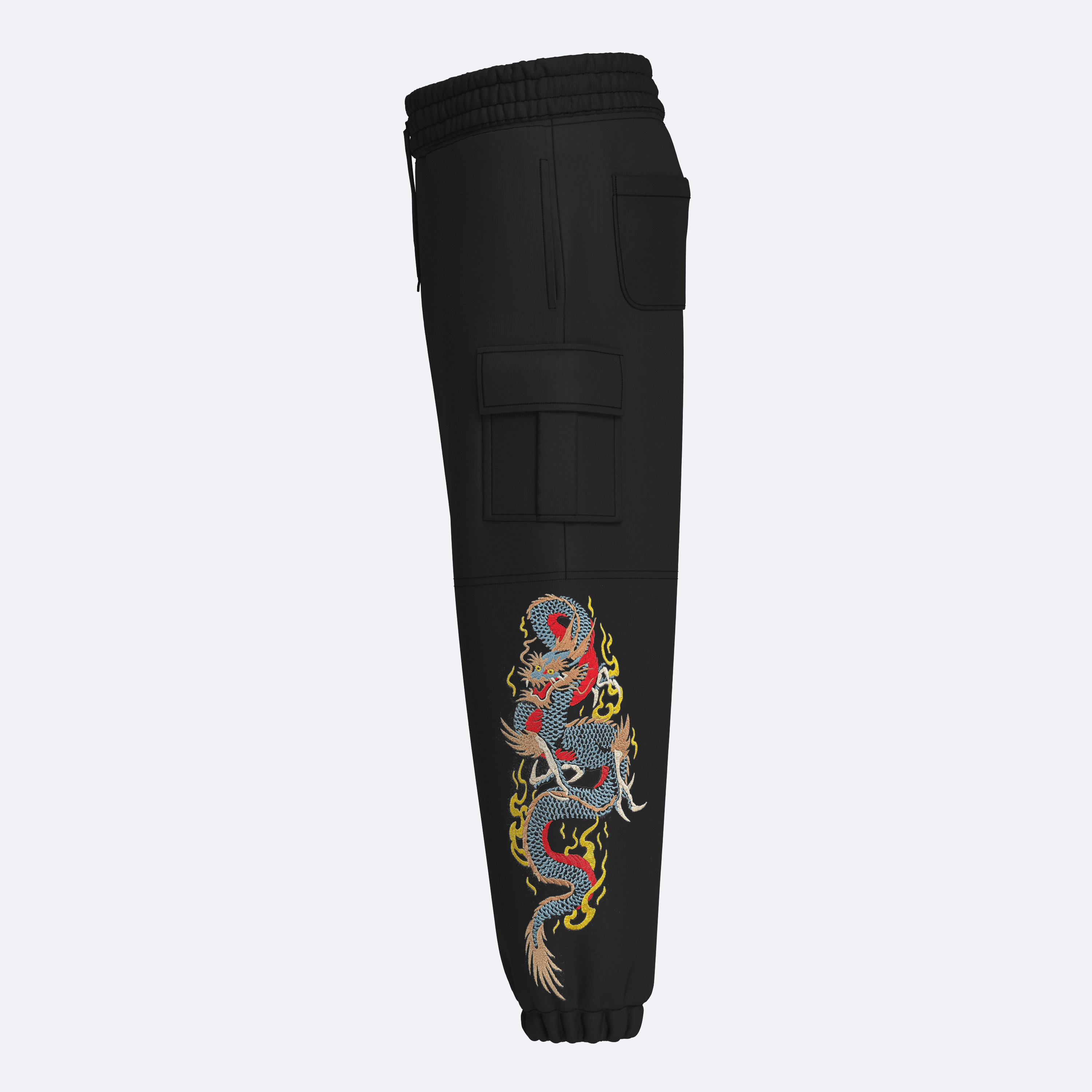 Shout Oversize Unisex Dragon Embroidery Kargo Pantolon