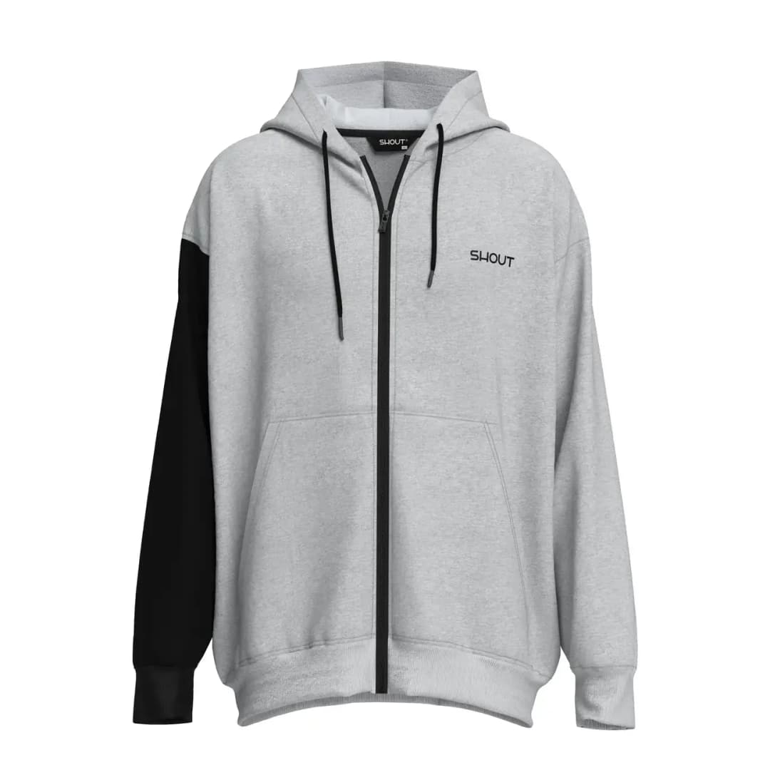 Gray and Black Zip Hoodie SHOUT streetwear ürün görseli