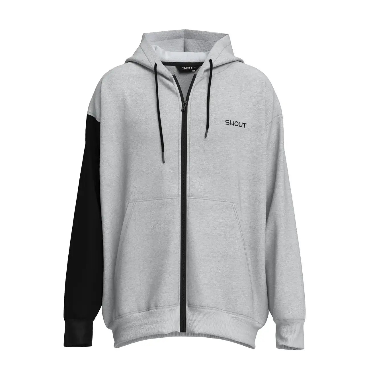 Shout Oversize Gray and Black Zip-Up Hoodie