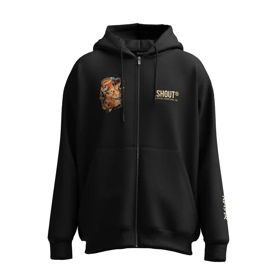 Hannya Mask and Snake Zip Hoodie SHOUT streetwear ürün görseli