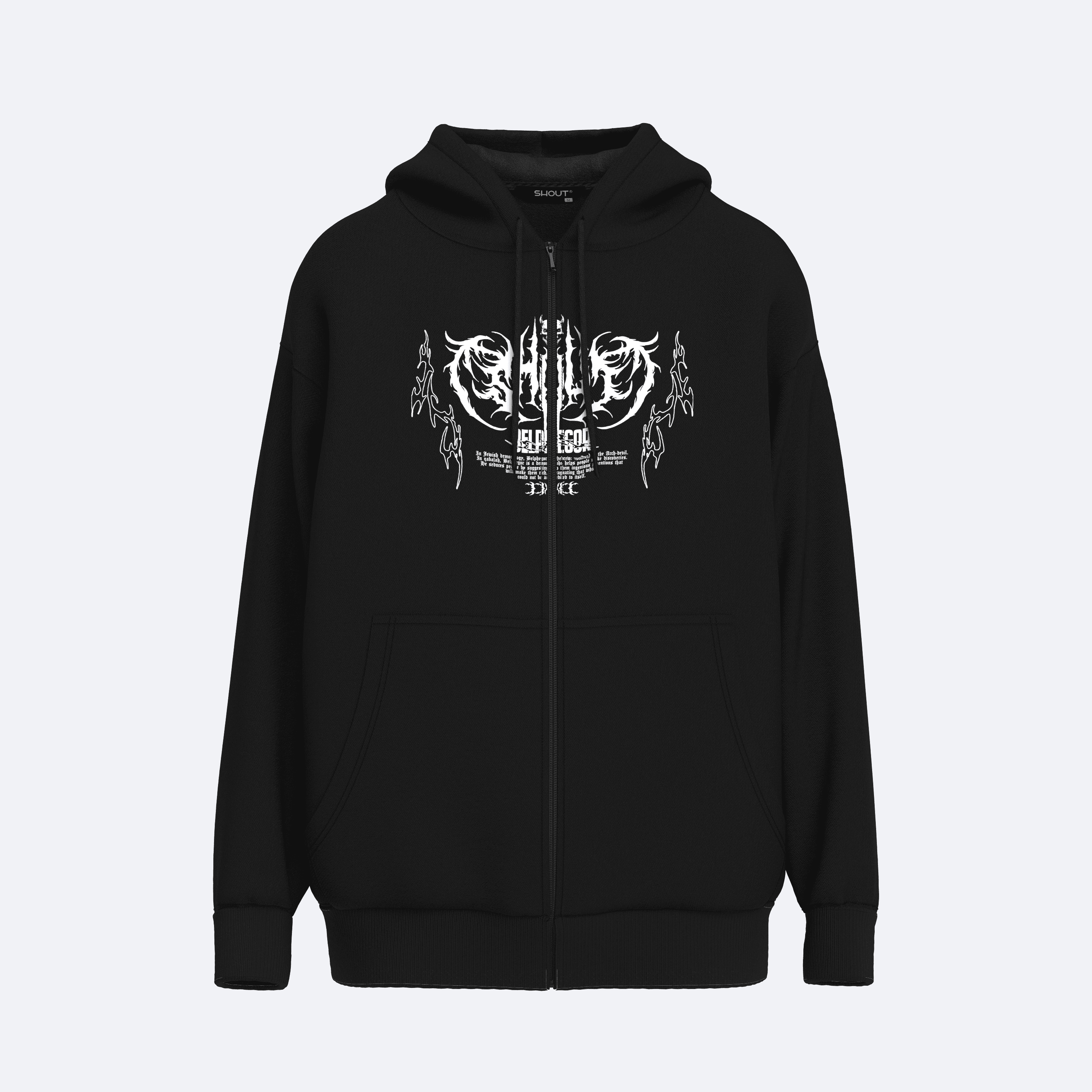 Oversize Shout Belphegor Unisex Zip Up Hoodie