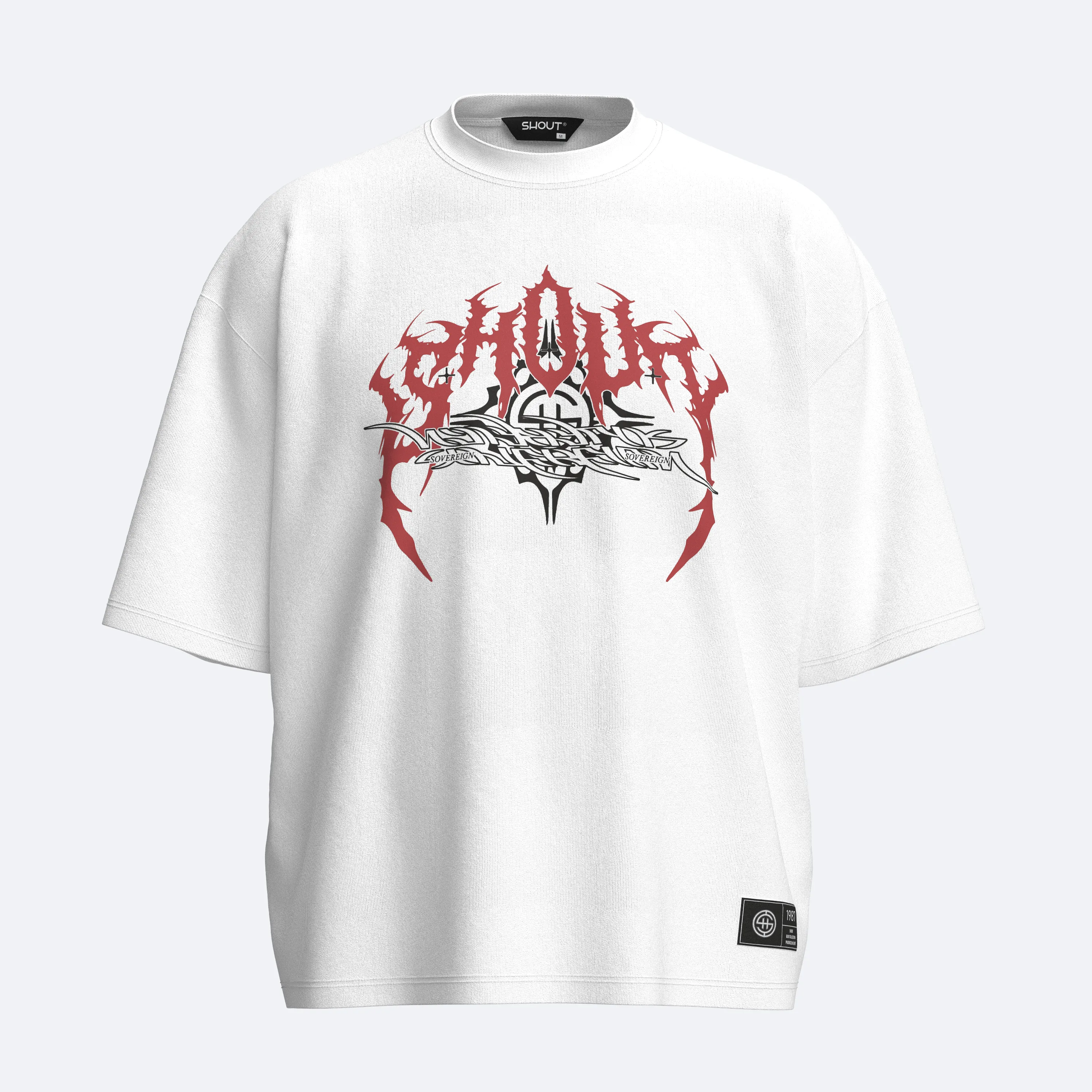 Shout Sovereign Boxy Fit Oversize Unisex Tişört - Beyaz