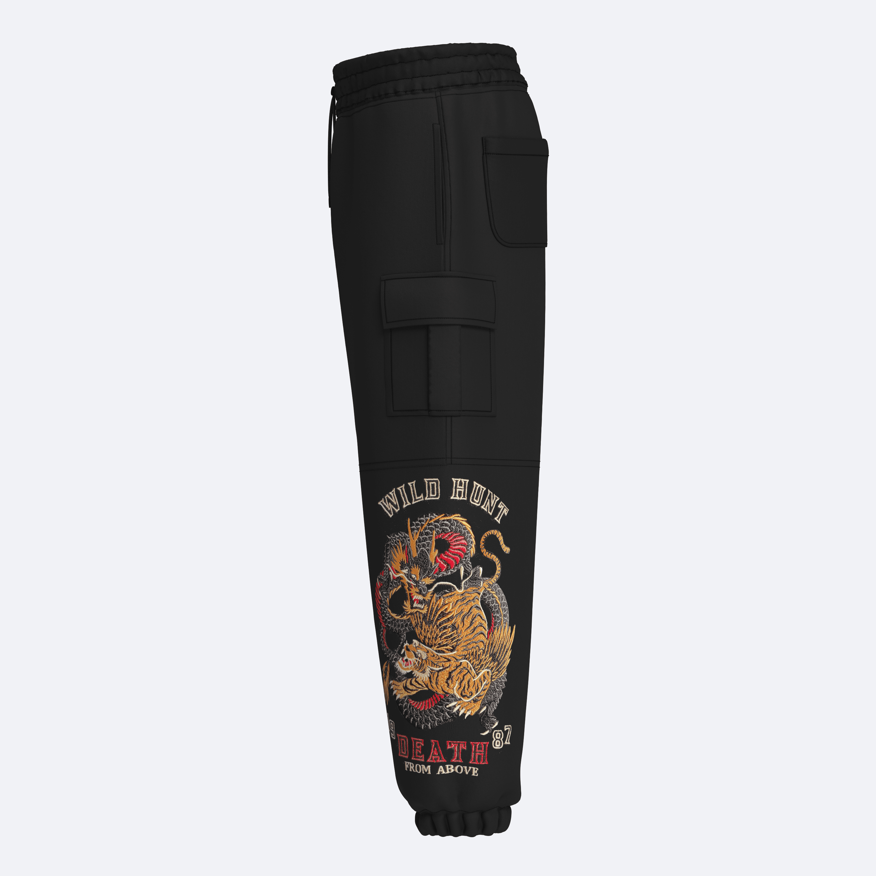 Shout Oversize Unisex Dragon vs Tiger Embroidery Kargo Pantolon