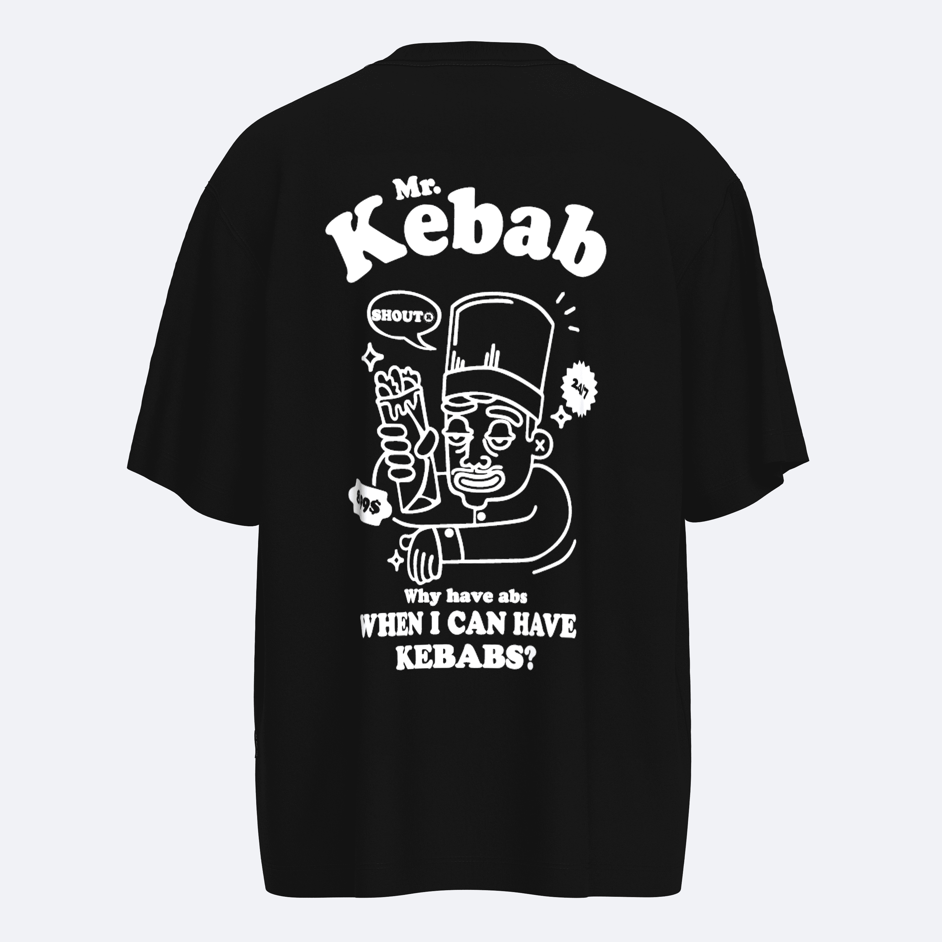 Oversize Shout Mr. Kebab Unisex T-Shirt - Siyah