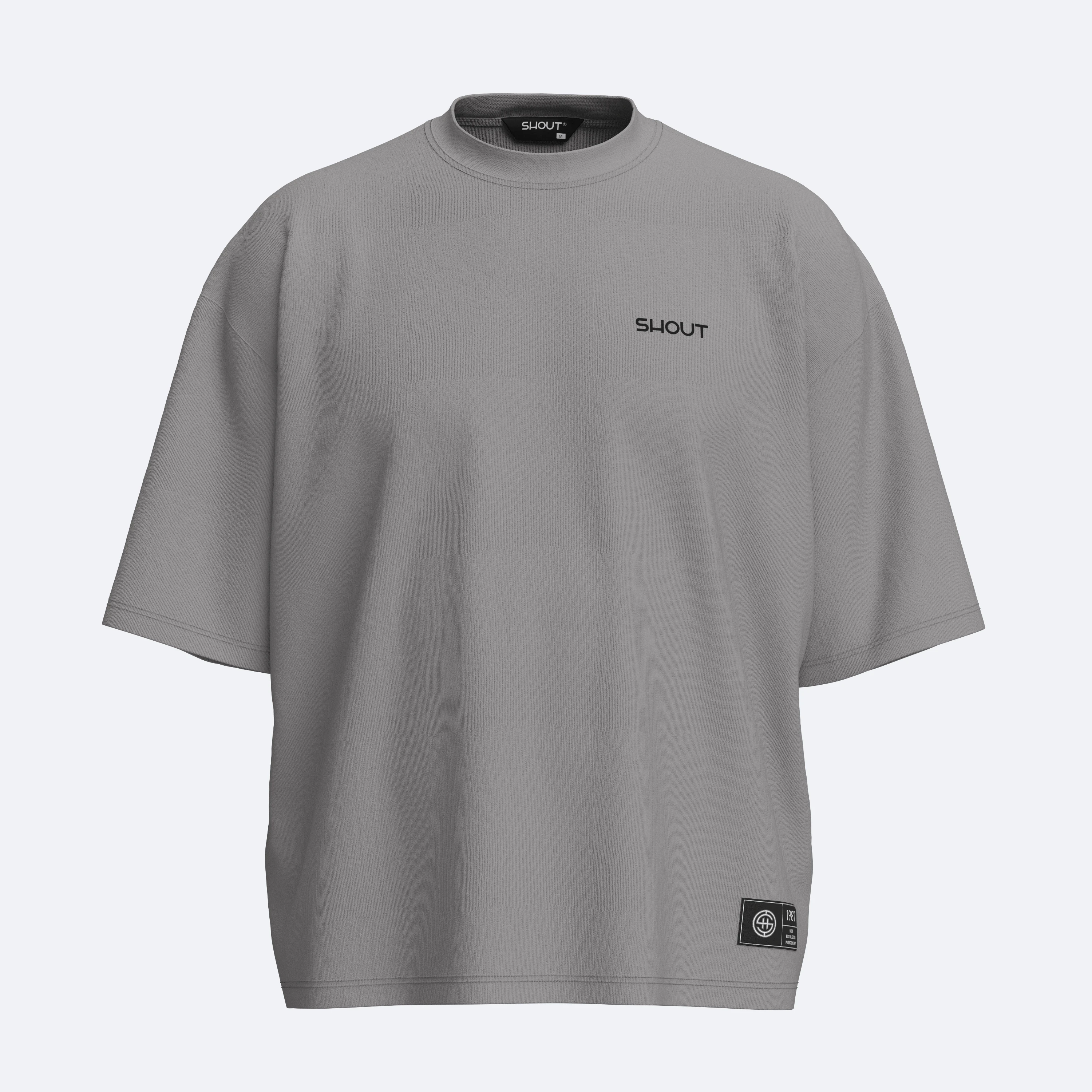 Shout Oversize Boxy Fit Basic Unisex T-Shirt - Gri