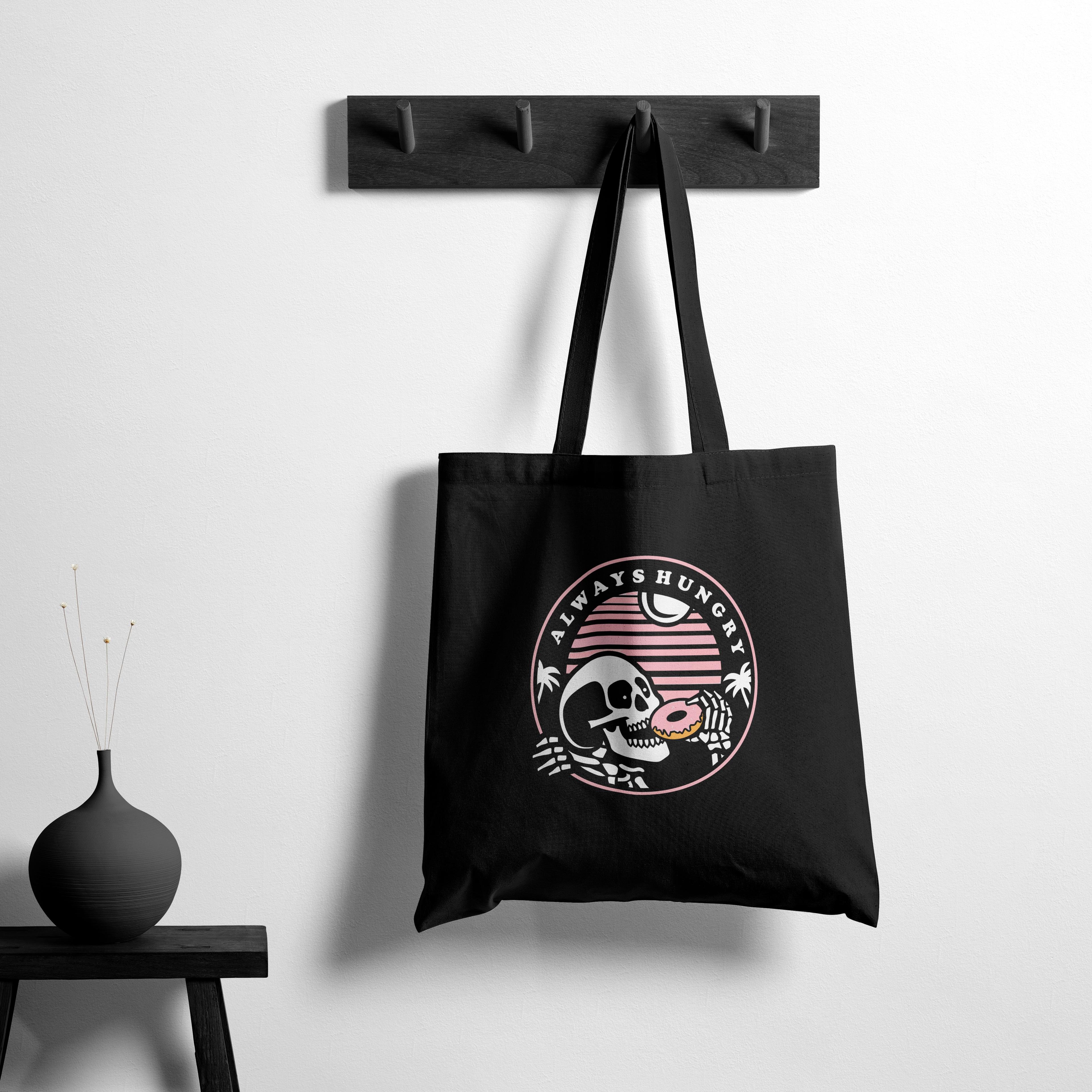 Shout Crave Always Hungry Donut Skull Black Tote Bag