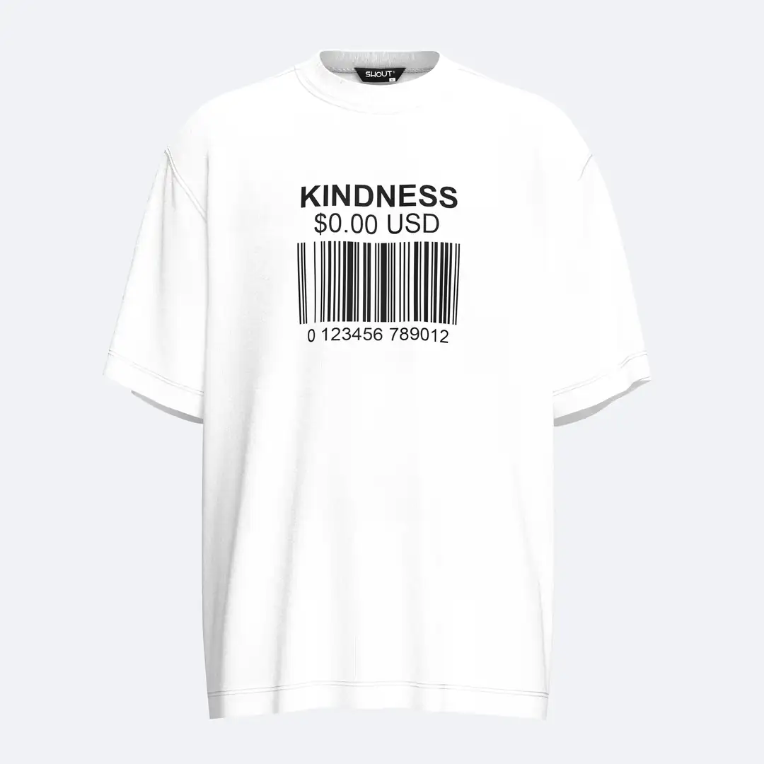 SHOUT Kindness Costs 0.00 Dollars Oversize Tişört – oversize kalıp tişört ürün görseli
