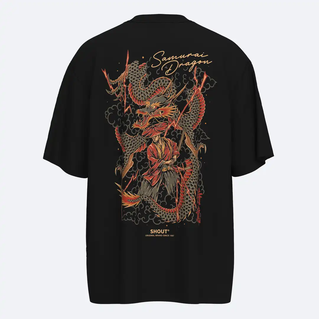 Shout Samurai Dragon Japanese Culture Unisex Oversize Tişört
