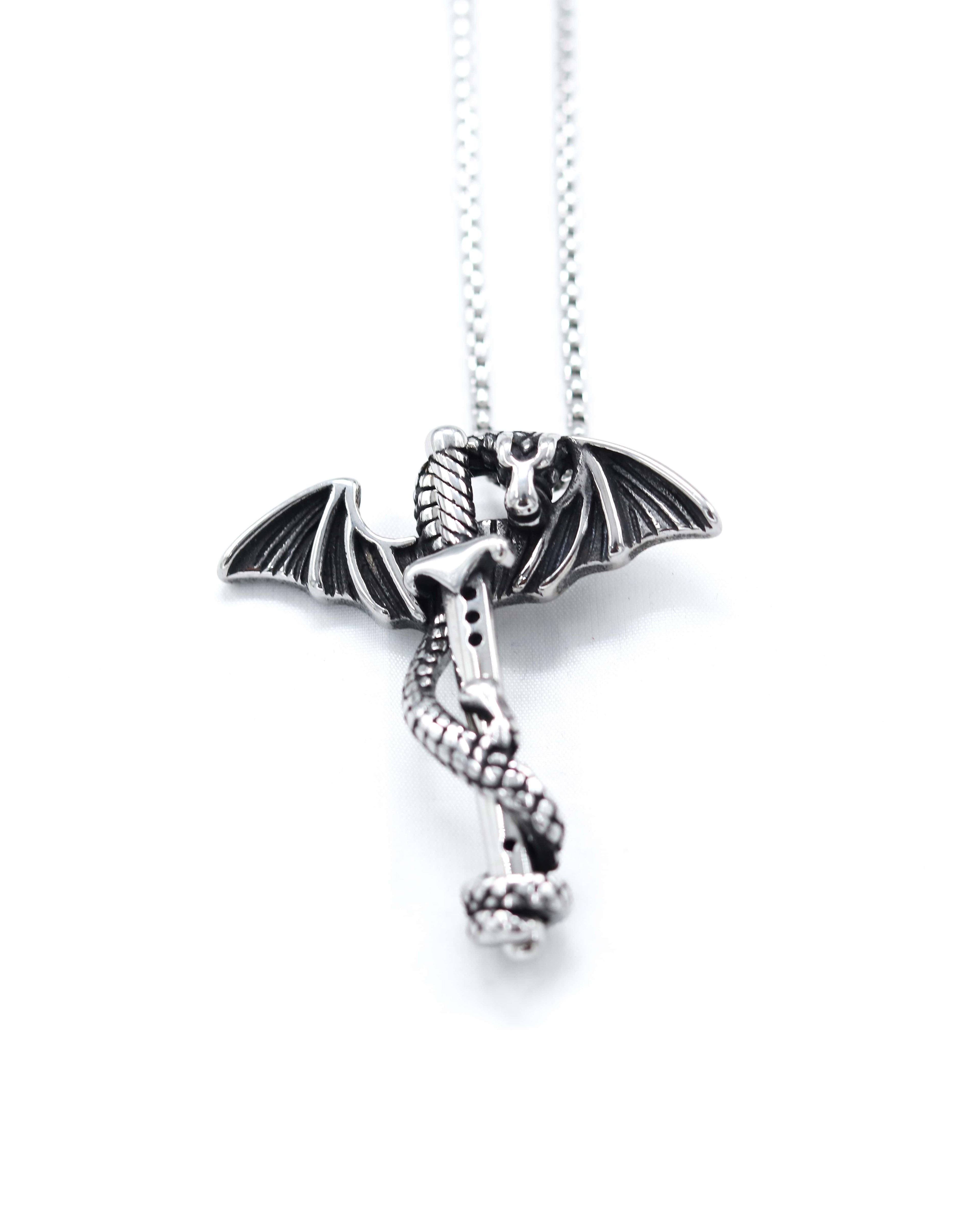 Shout Stainless Steel Sword Dragon Necklace