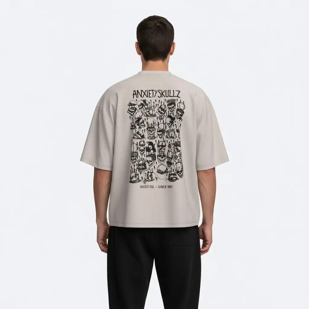 Shout Boxy Fit Oversize Anxiety Skullz Unisex Tişört