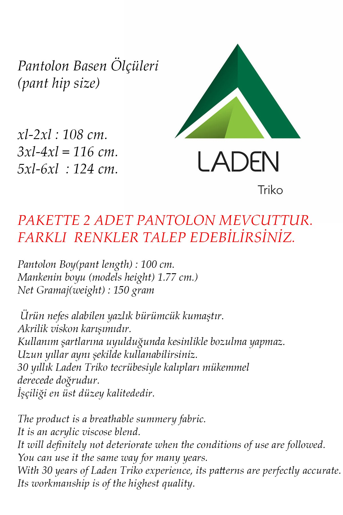 2 Adet Kadın Büyük Beden Yazlık Nefes Alan Bürümcük Bol Paça Anne Yazlık Pantolon