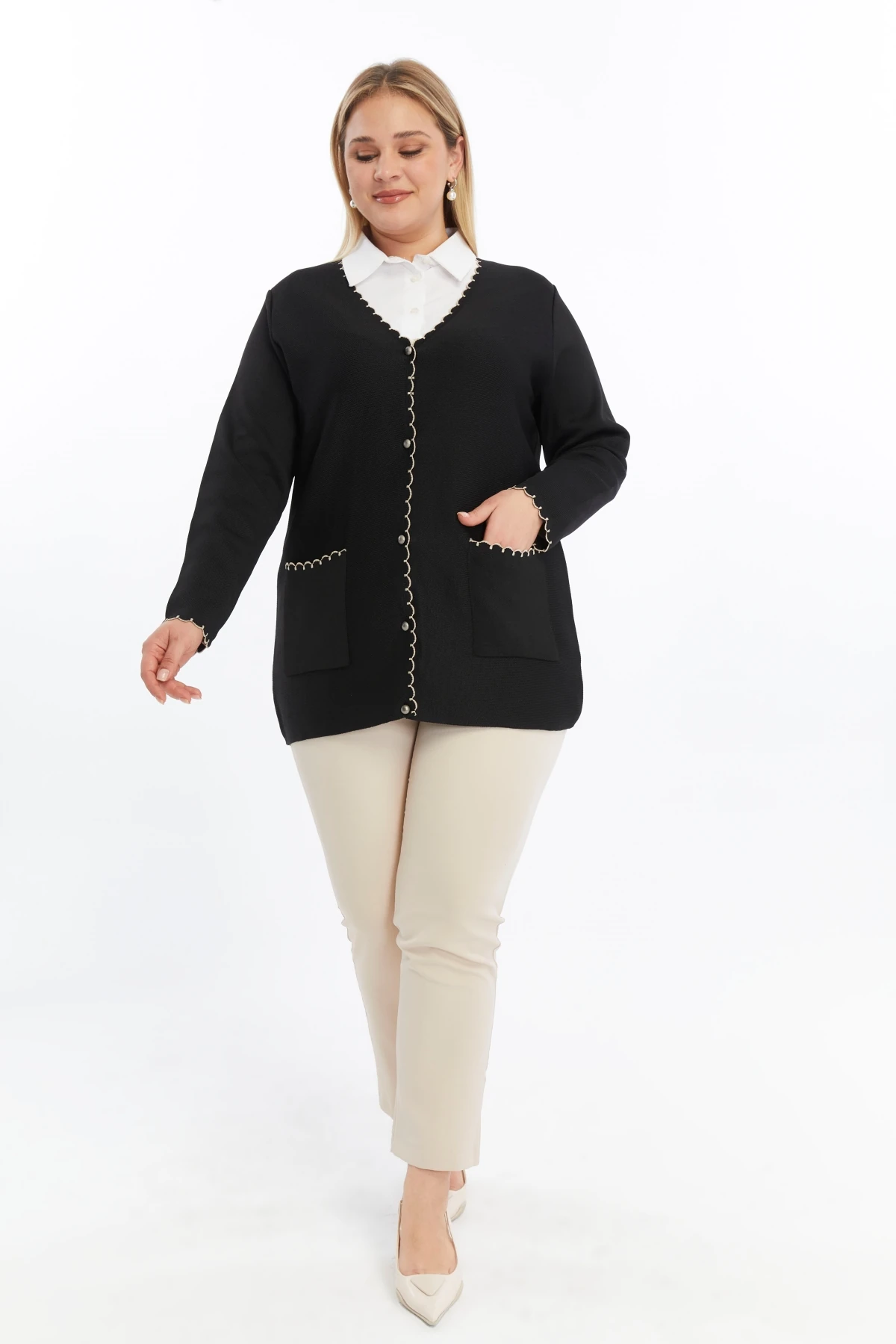 Kadın Çelik Örgü Triko Büyük Beden Klasik Tüylenmez Anne Hırkası