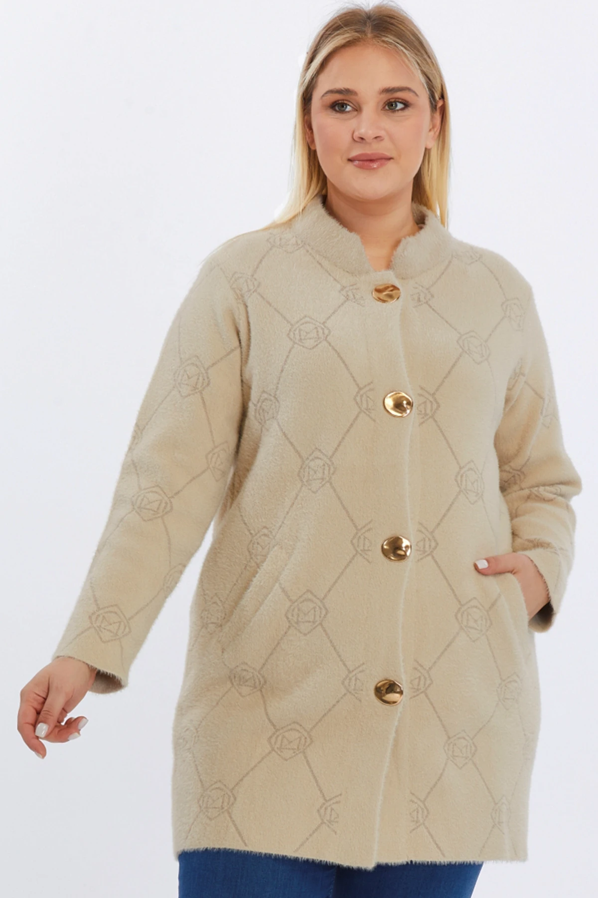 Triko Kaban Büyük Beden Kadın Sakallı Yünlü Çok Kalın Yüksek Kalite Uzun Kışlık Anne Hırka