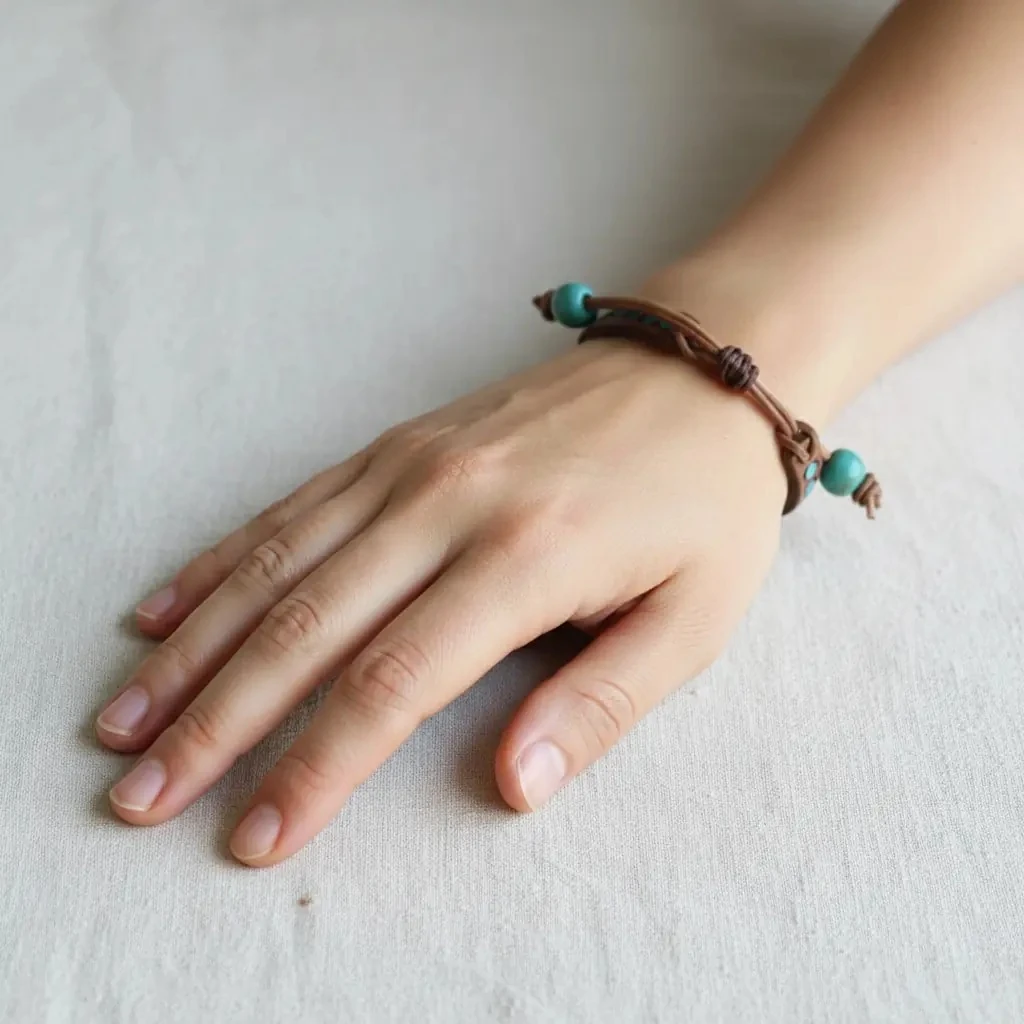 Deri Doğal Taşlı Bileklik