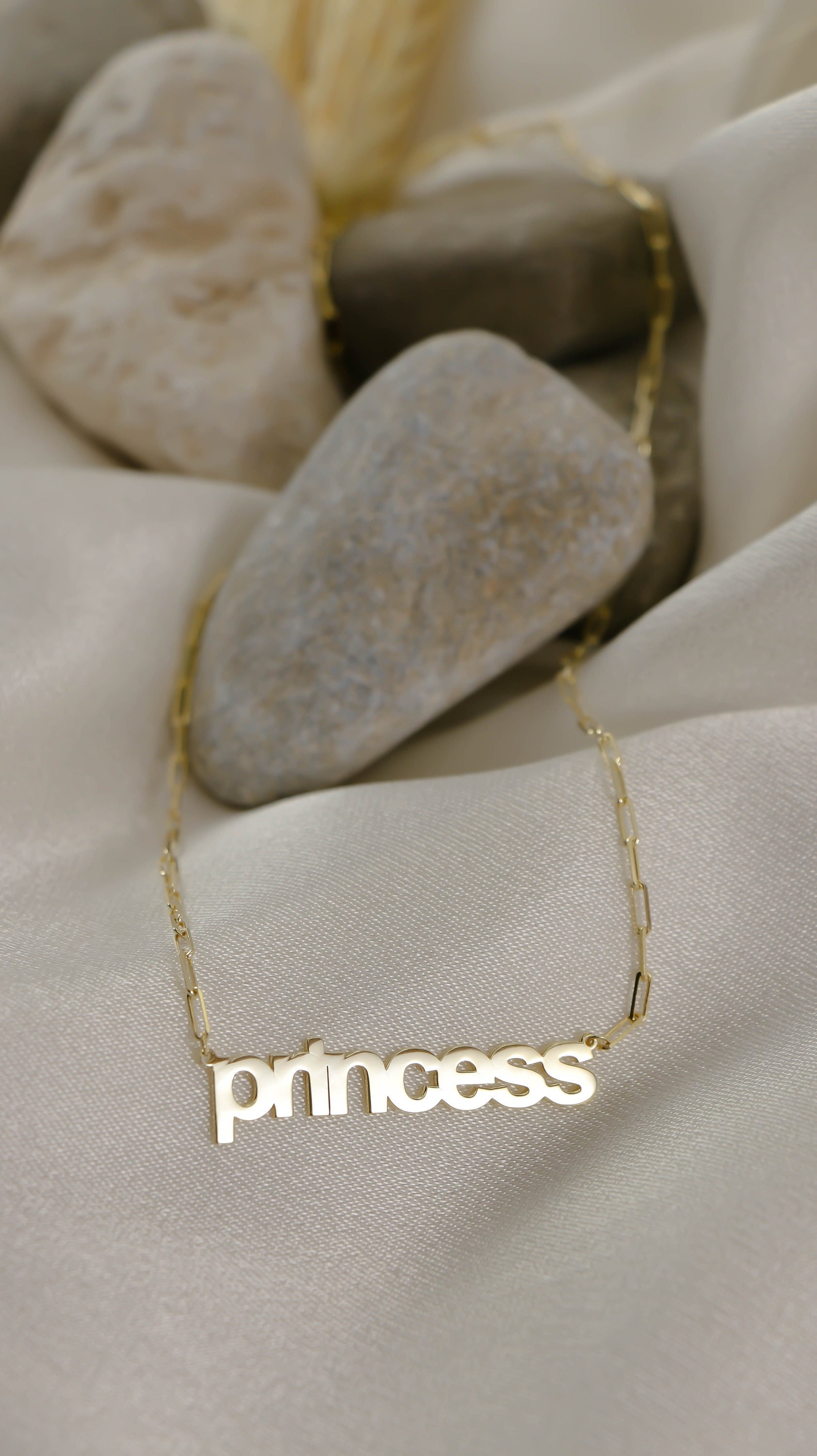 14K Gold Plated Princess Necklace | Sterling Silver Chain Word Necklace | Princess Jewelery | Paper Clip Chain Necklace |Minimalist Necklace