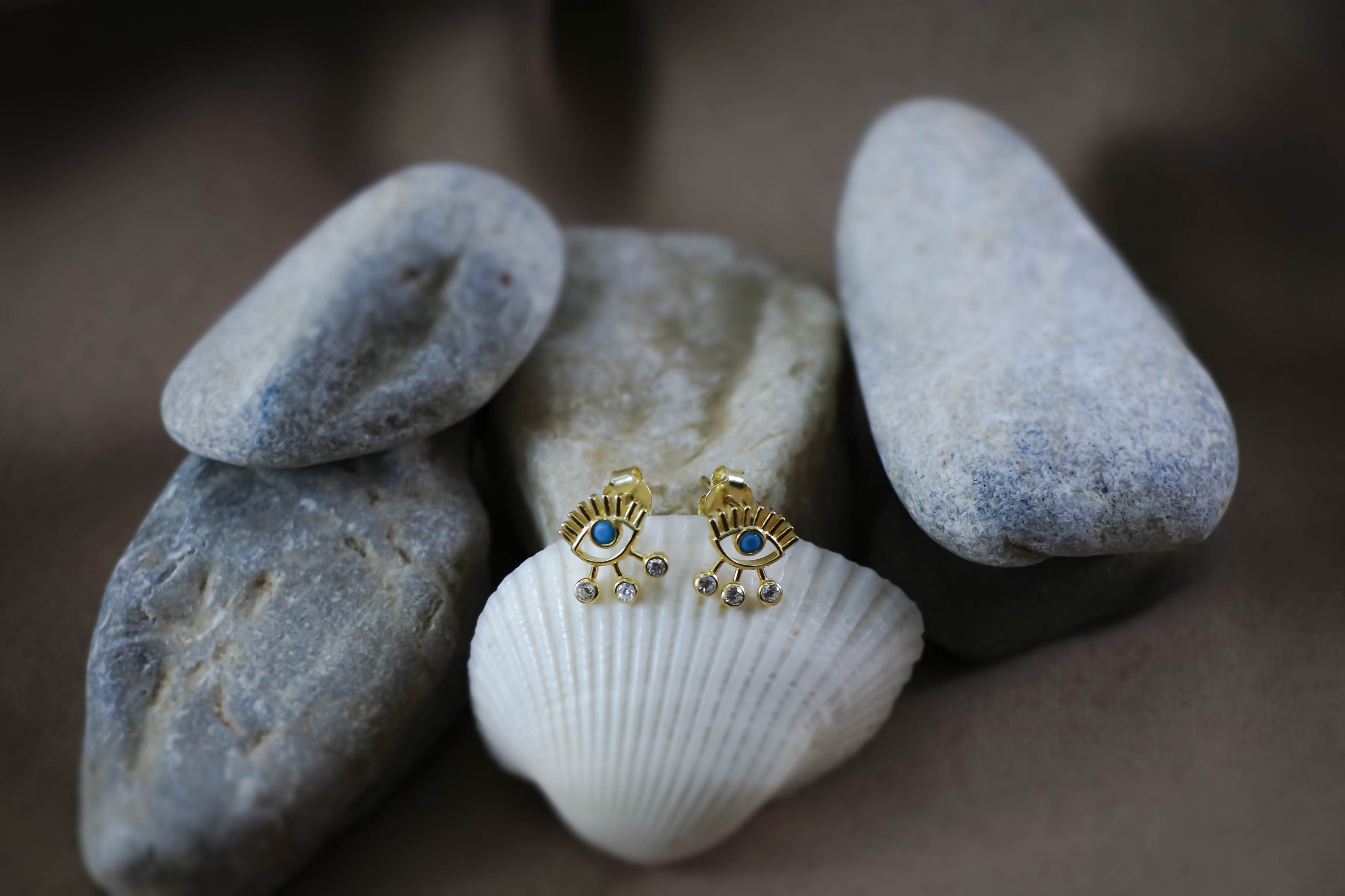 14K GOLD PLATED 925 Sterling SILVER Zirconia Earring | Zirconia Gemstones | Evel Eye Earrings | Gold Plated Jewelery | Charm Good Luck Gift