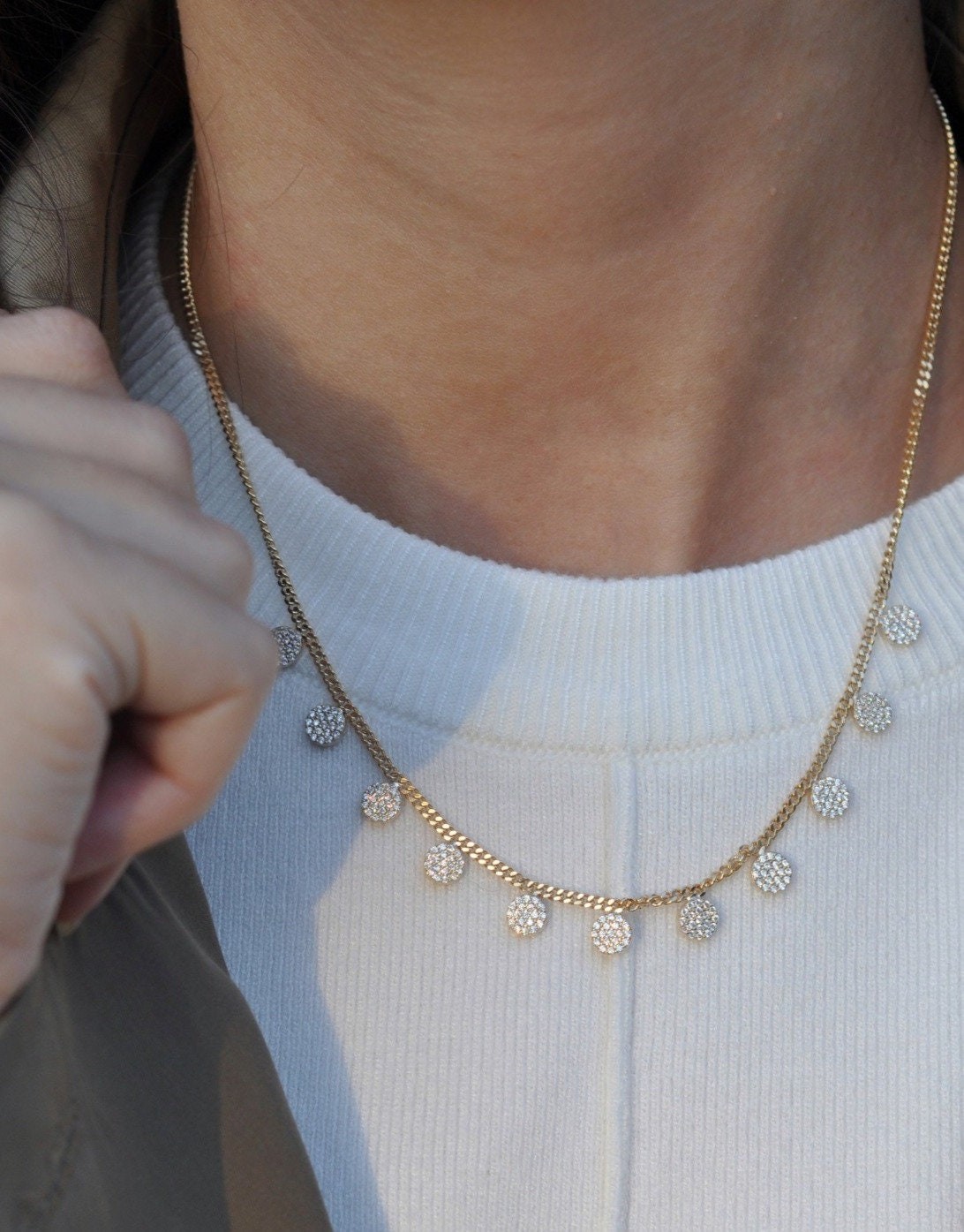 Gold Coin Necklace , Curb Chain Necklace