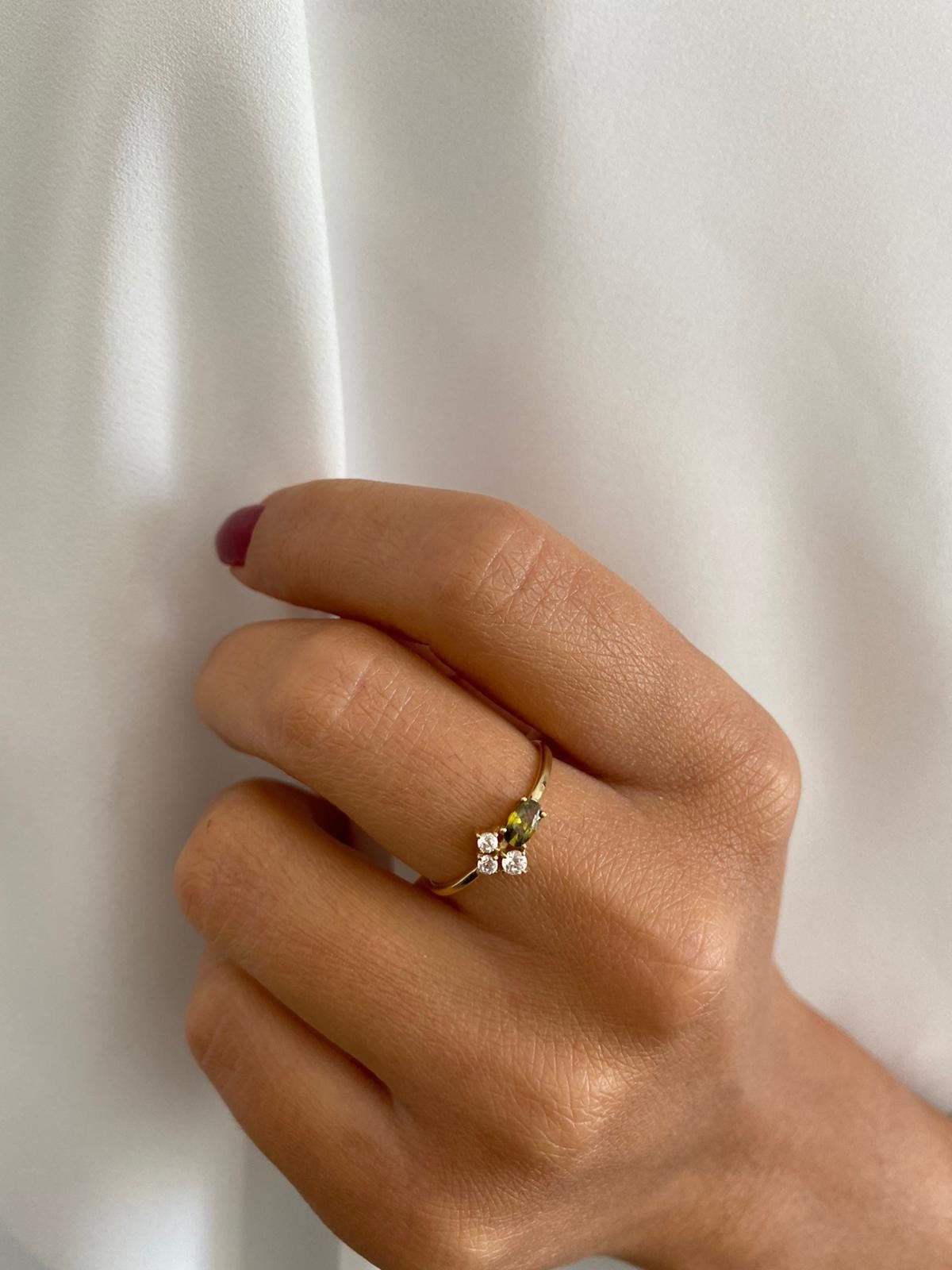 14K Gold 4 Stone Custom Birthstone Ring | Personalized Birthday Jewelry | Dainty Colored CZ Round Cut Oval Cut Valentine&#39;s Day Gift Ring