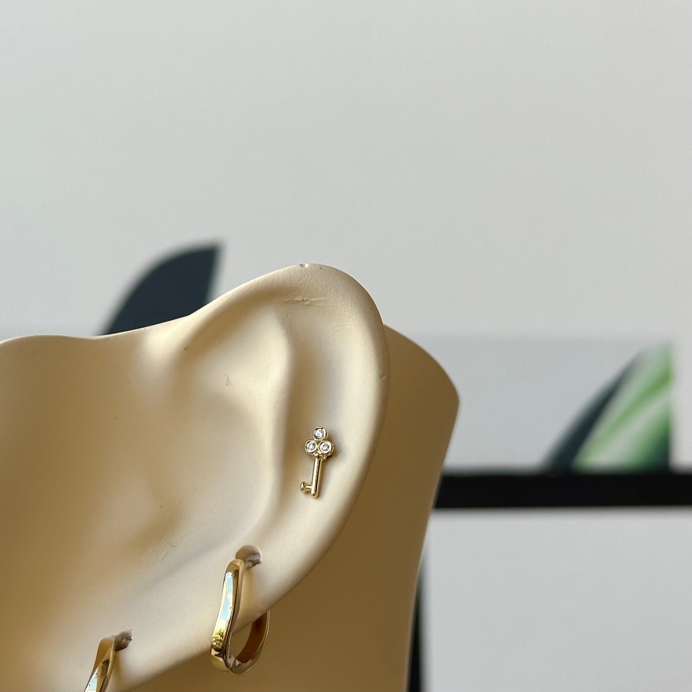14K Gold Key With Stone Piercing
