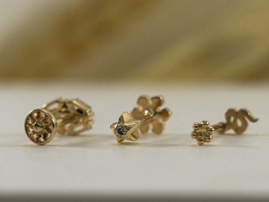 14K Gold Butterfly Studs, Gold Dainty CZ Butterfly Piercing, Gold Stud Earrings, Solid Gold Butterfly Piercing, Tragus Gold Piercing