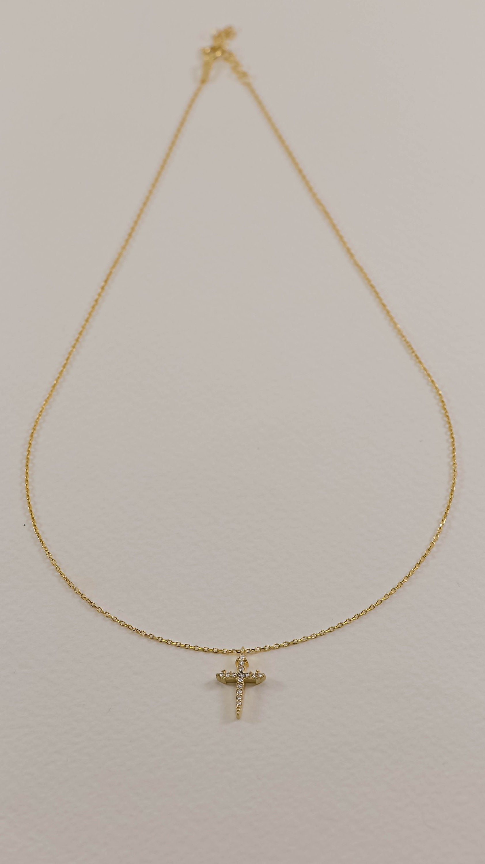 14K GOLD Plate CROSS Necklace | Sterling Silver Cross Pendant Necklace for Mother Day Gift