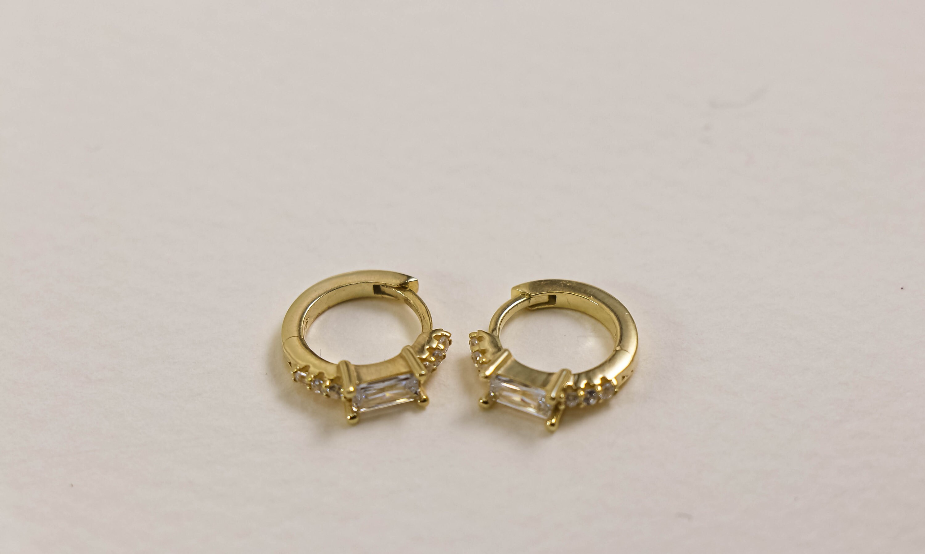 14K GOLD PLATED Sterling Silver HUGGIE Hoop Earring | Gold Lightweight Hoops | Zirconia Gems | Charm Silver | Freeshipping