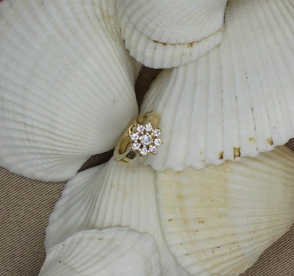 CZ Gold Flower Earrings, Tiny Floral Hoop Stud