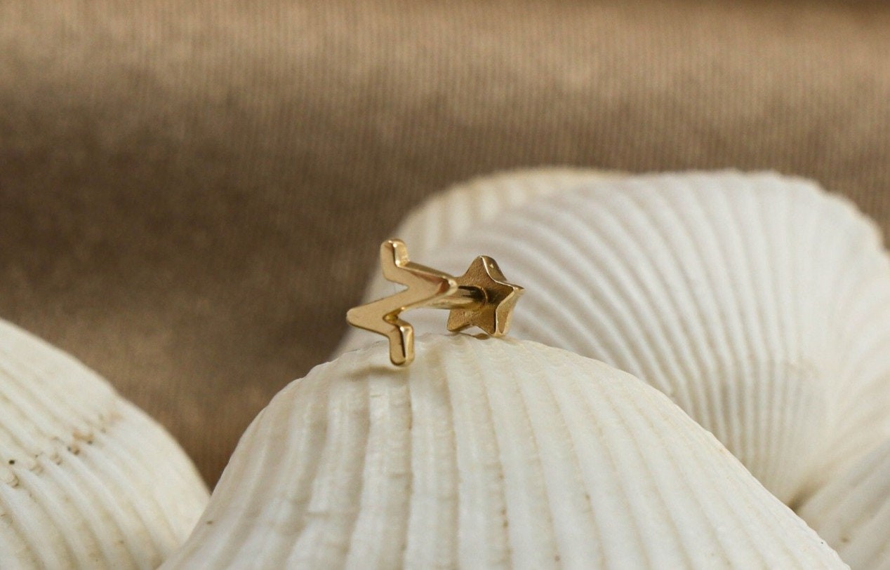 Heartbeat Stud Earring, 14K Gold Pregnant Mother Gift