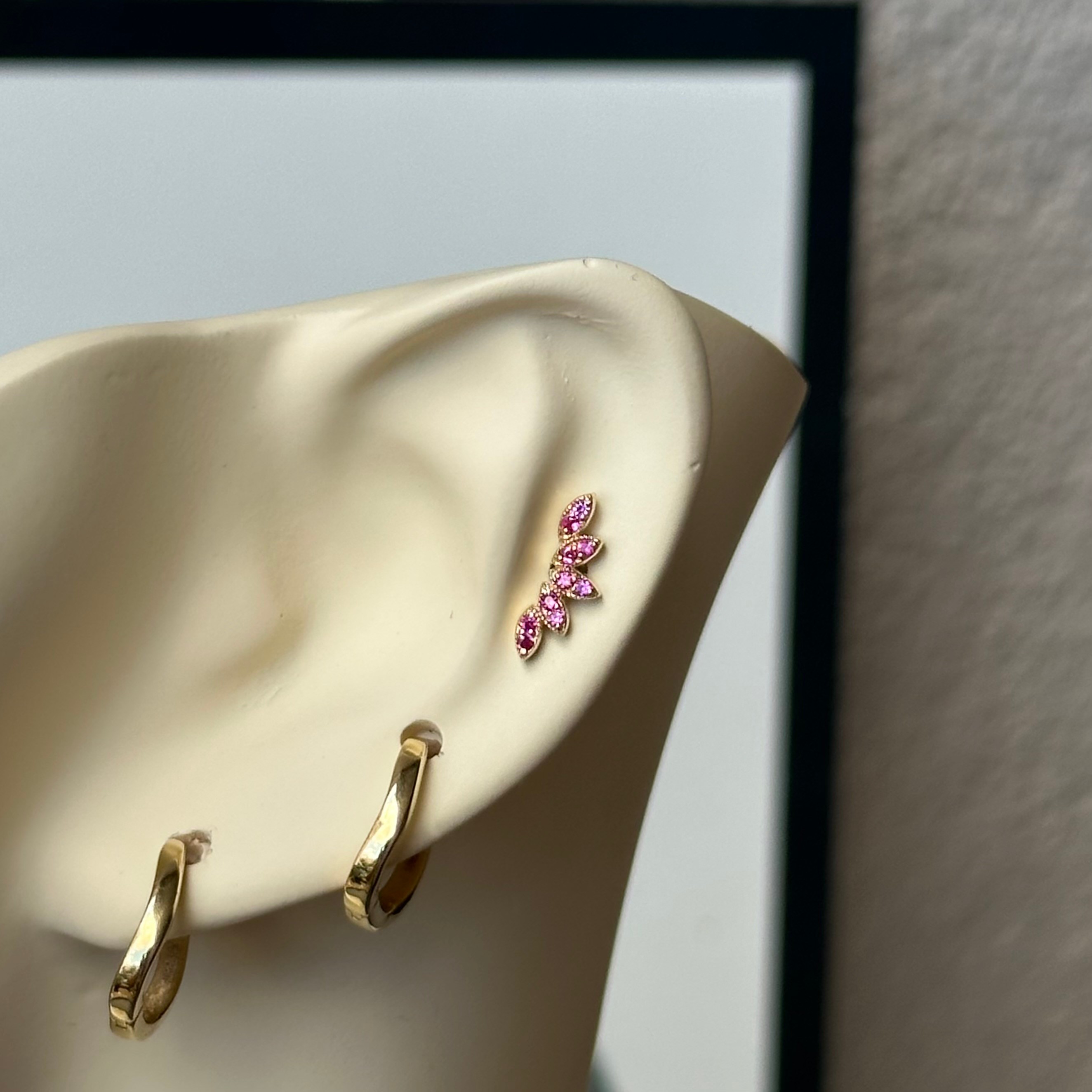 14K Gold Leaf with Pink Stone