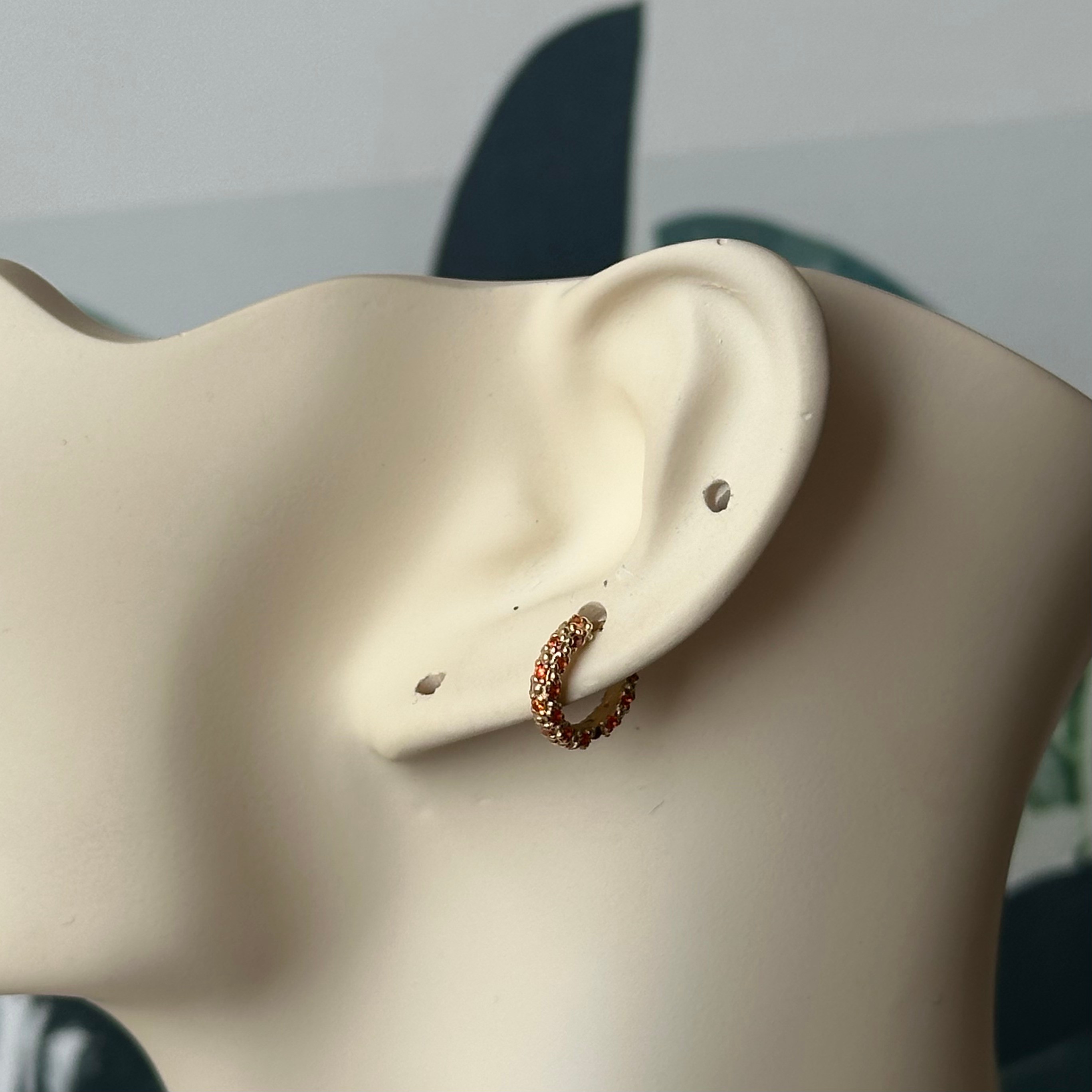 14K Gold Orange Hoop Earring With Stone
