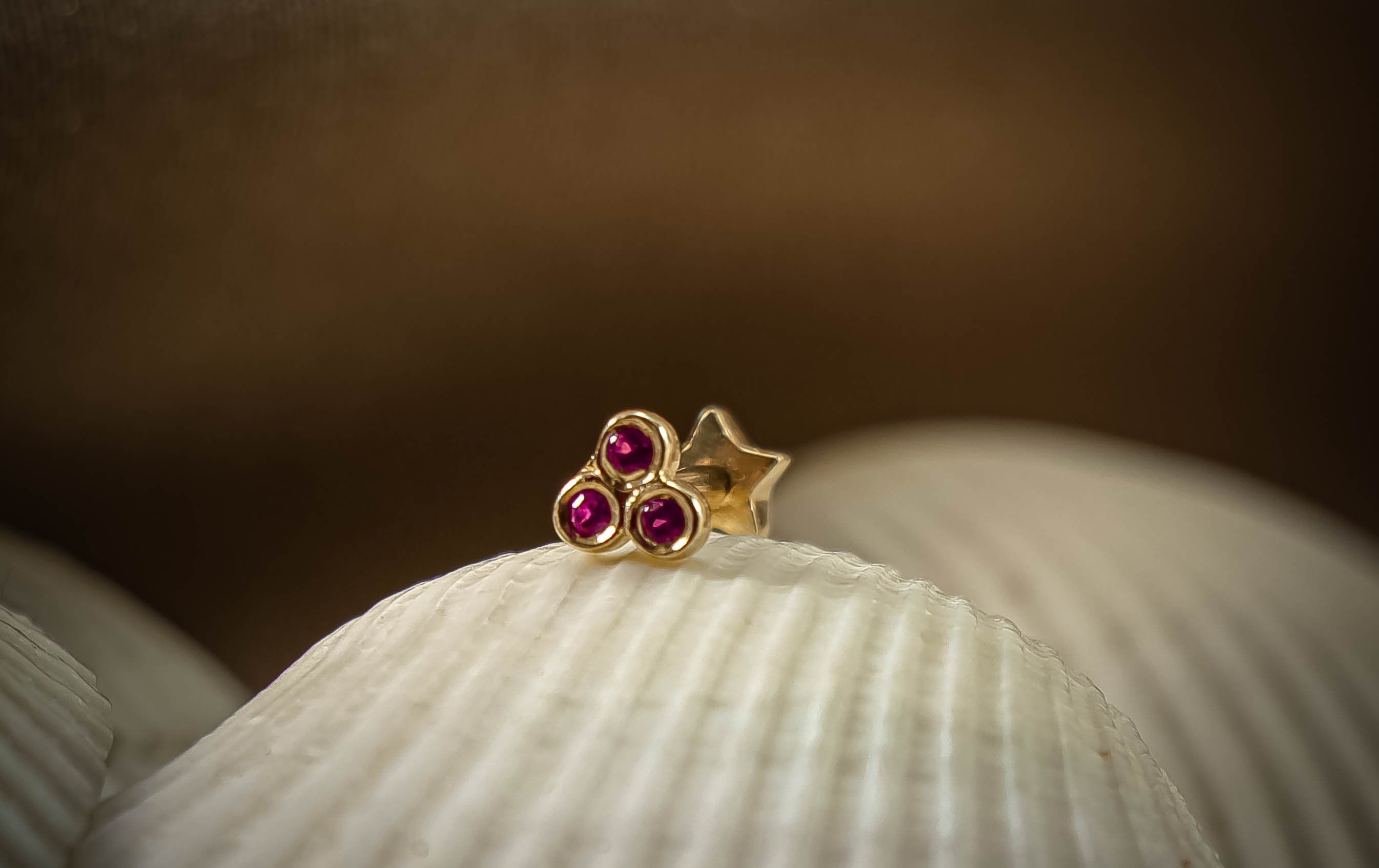 14k Gold CZ Stud Earrings | Cartilage Thread Earrings| Pink Stone Trinity| 18G Helix Conch Piercing |Tiny Stud Flower Piercing |Gift for Her