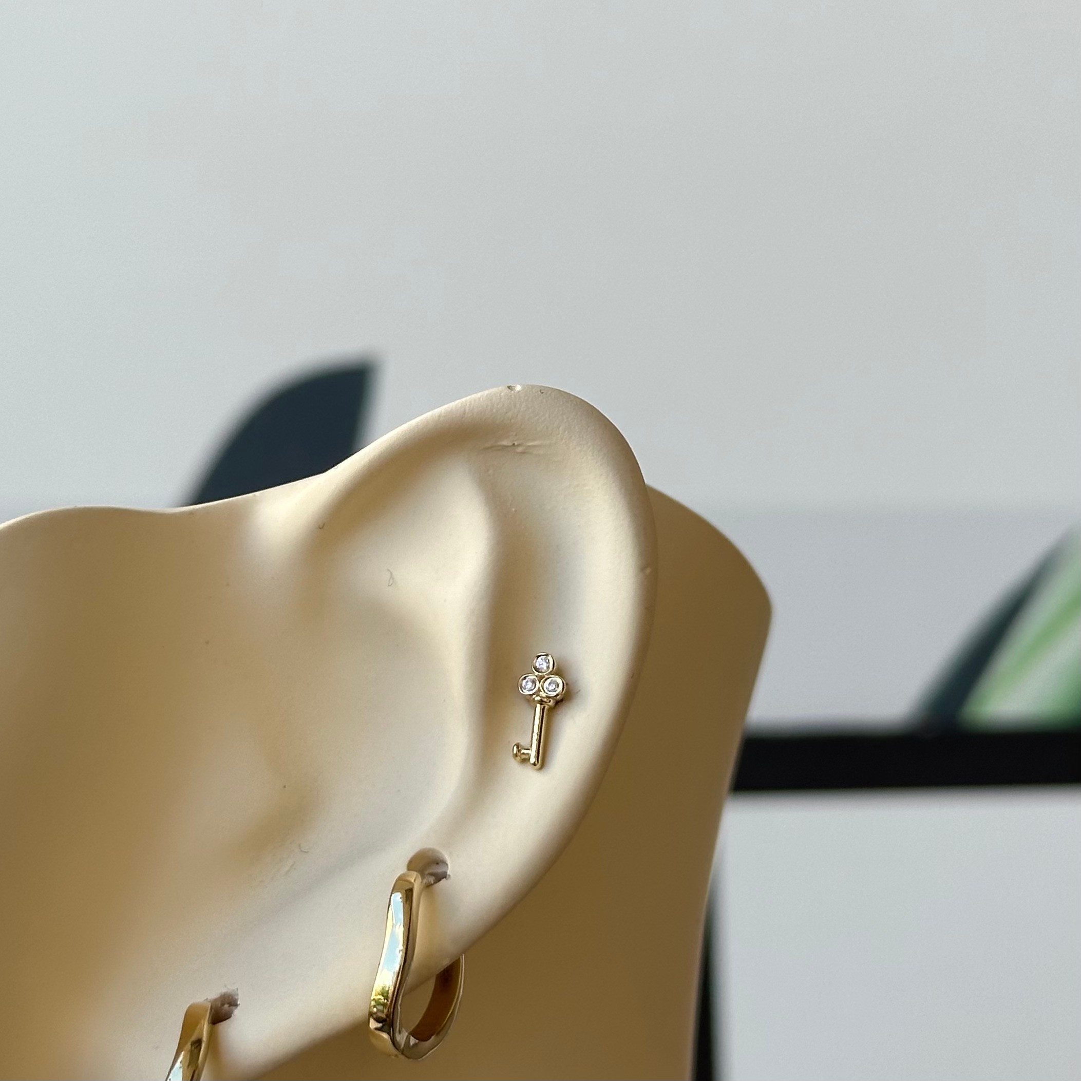 14K Gold Key With Stone Piercing