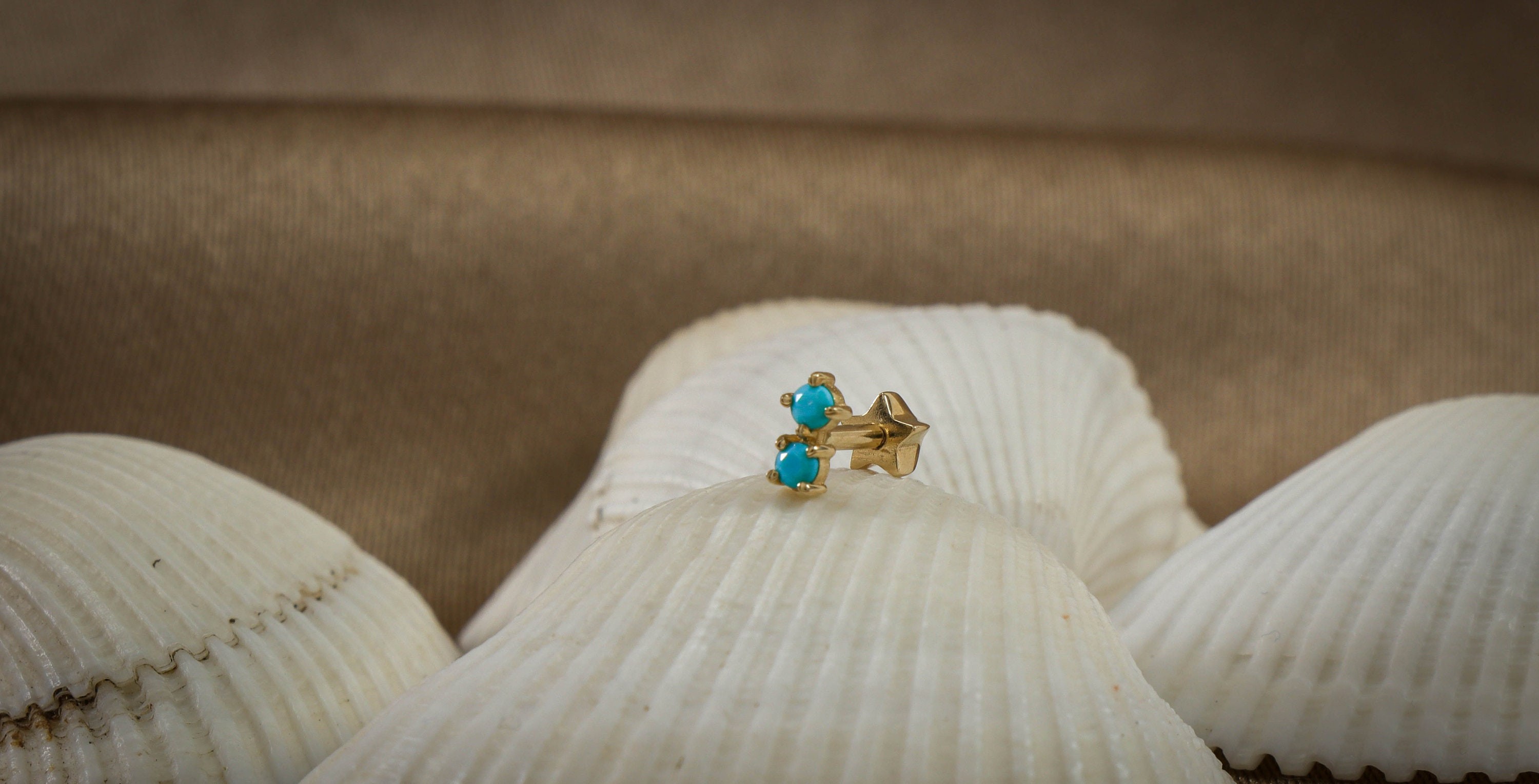 14K Gold 2 Blue Stone Piercing, Double Emerald Piercing Stud, Minimal Cartilage Earlobe Piercing, Helix Ear Stud