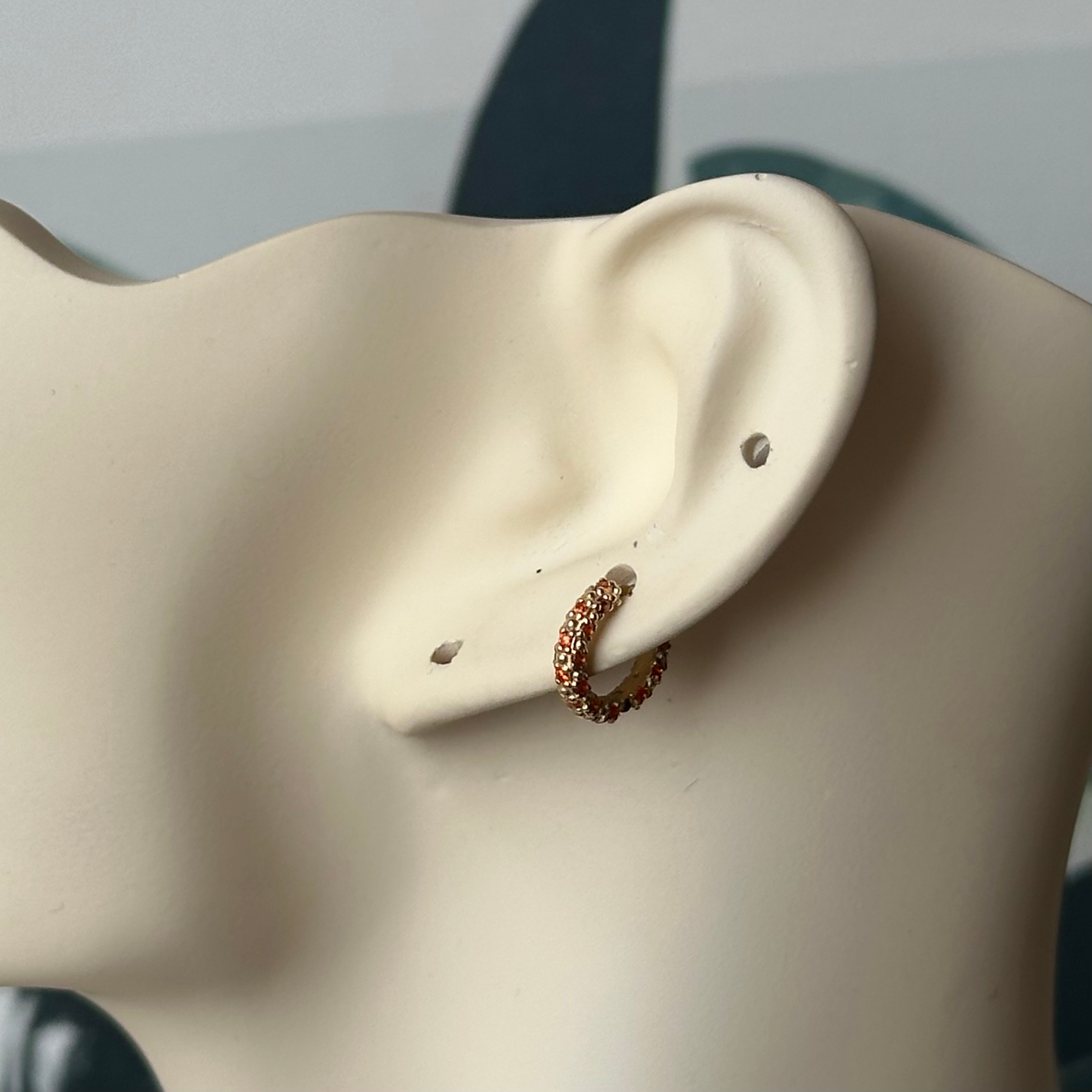 14K Gold Orange Hoop Earring With Stone