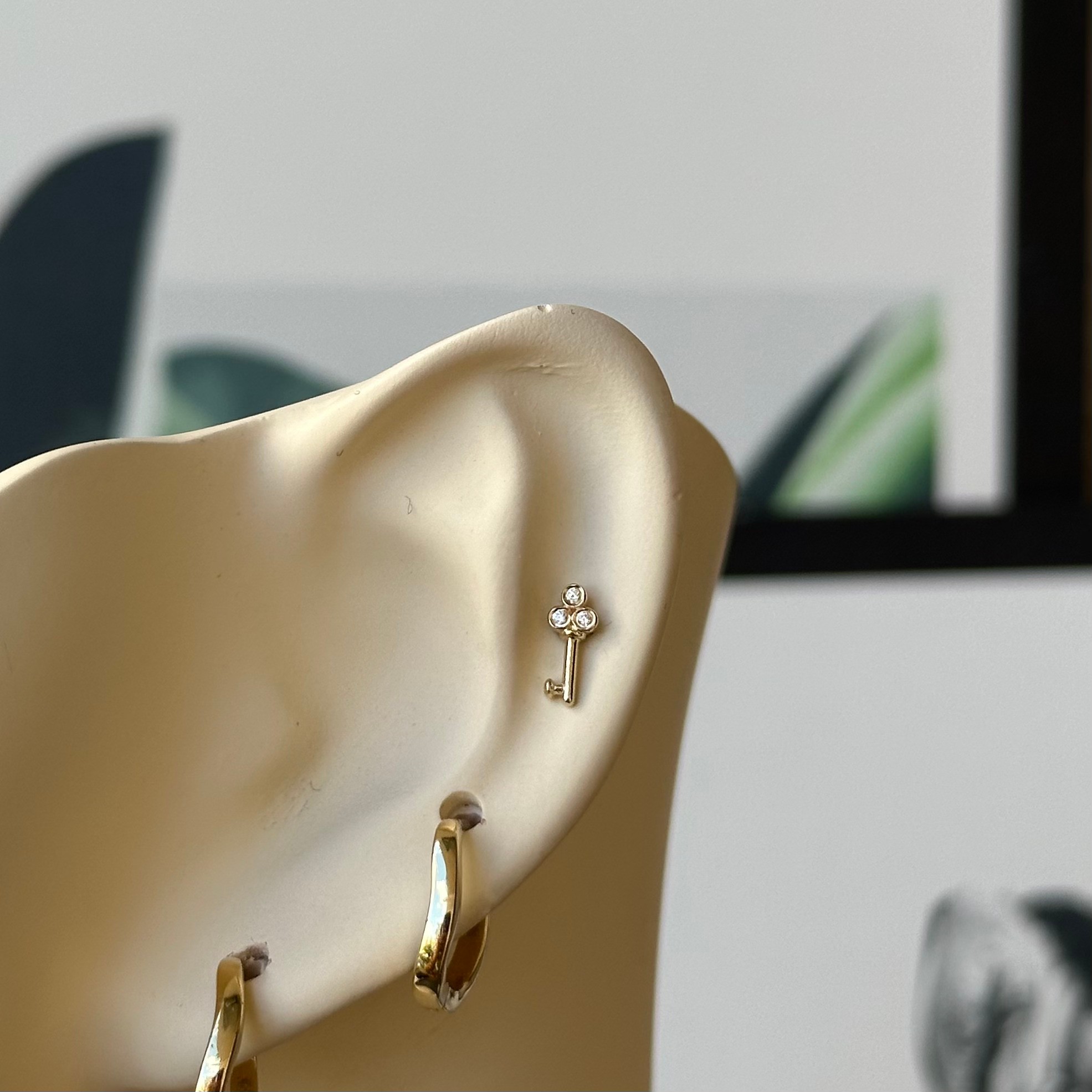 14K Gold Key With Stone Piercing