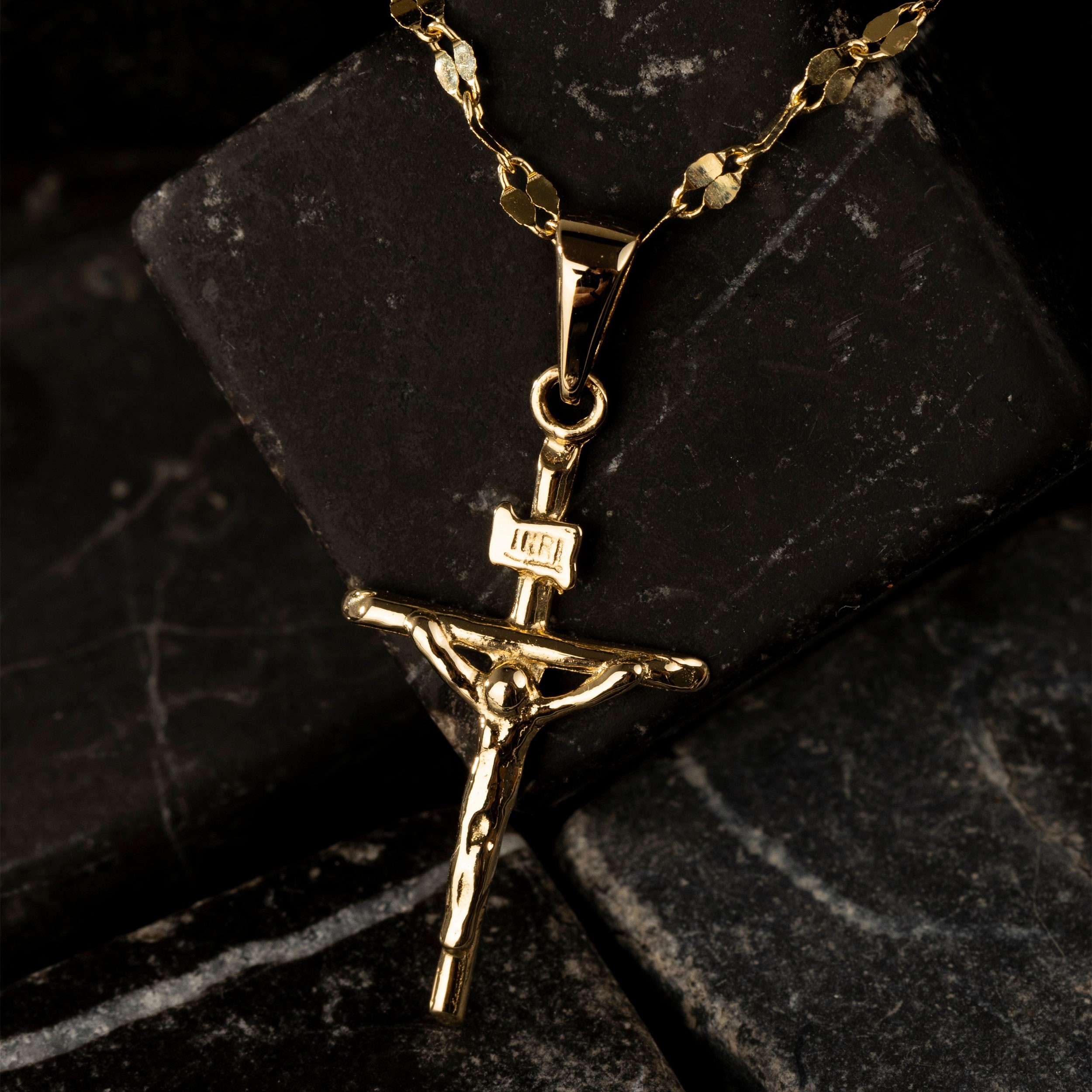 Gold Jesus Cross Necklace | Crucifix Pendant Religious Protection Necklace | Christian Jewelry | Dainty Minimal Cross Charm | Saint Necklace