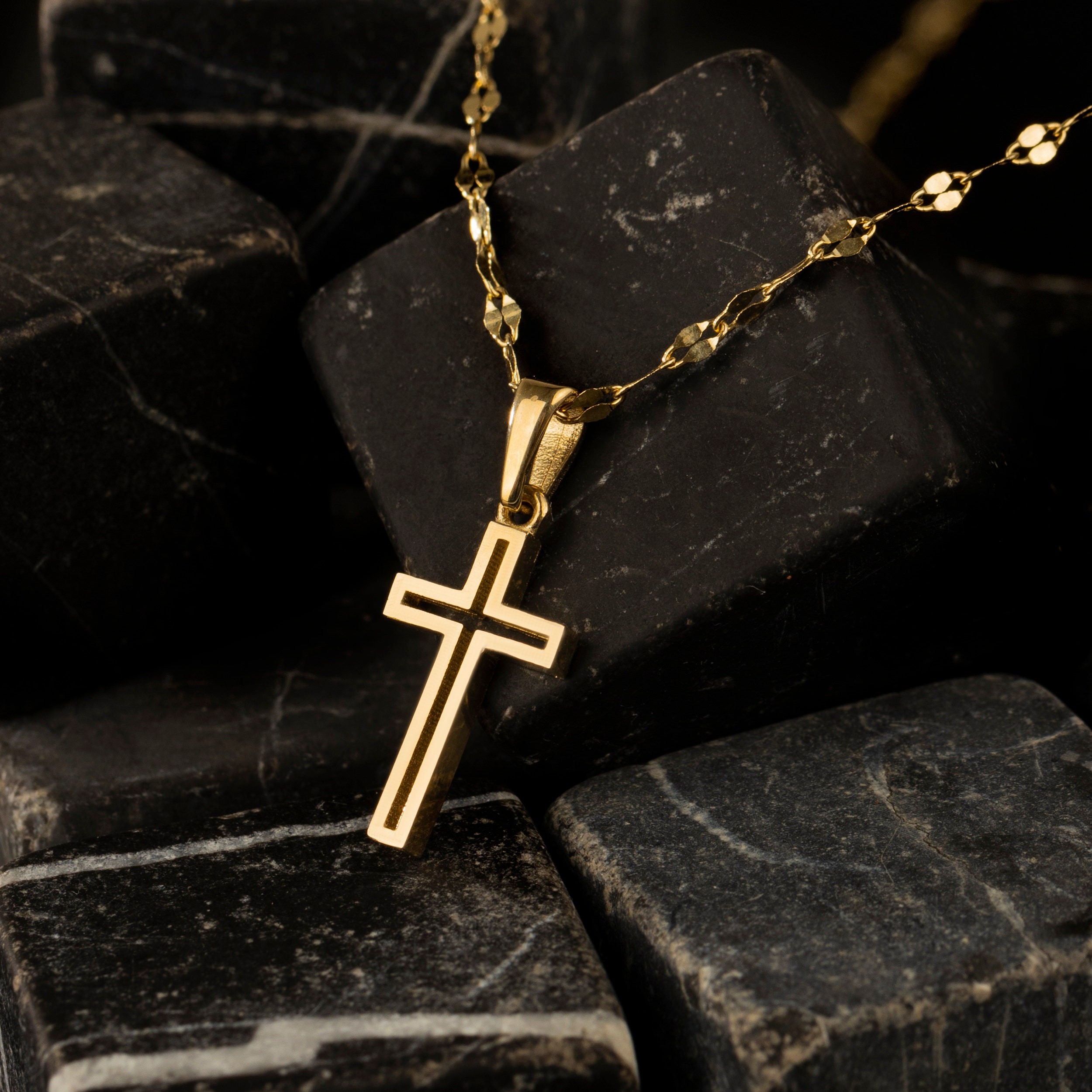 14K Solid Gold Cross Necklace | Handmade Customized Jewelry | Religious Birthday Gift | Dainty Protection Mirror Chain Pendant Necklace |