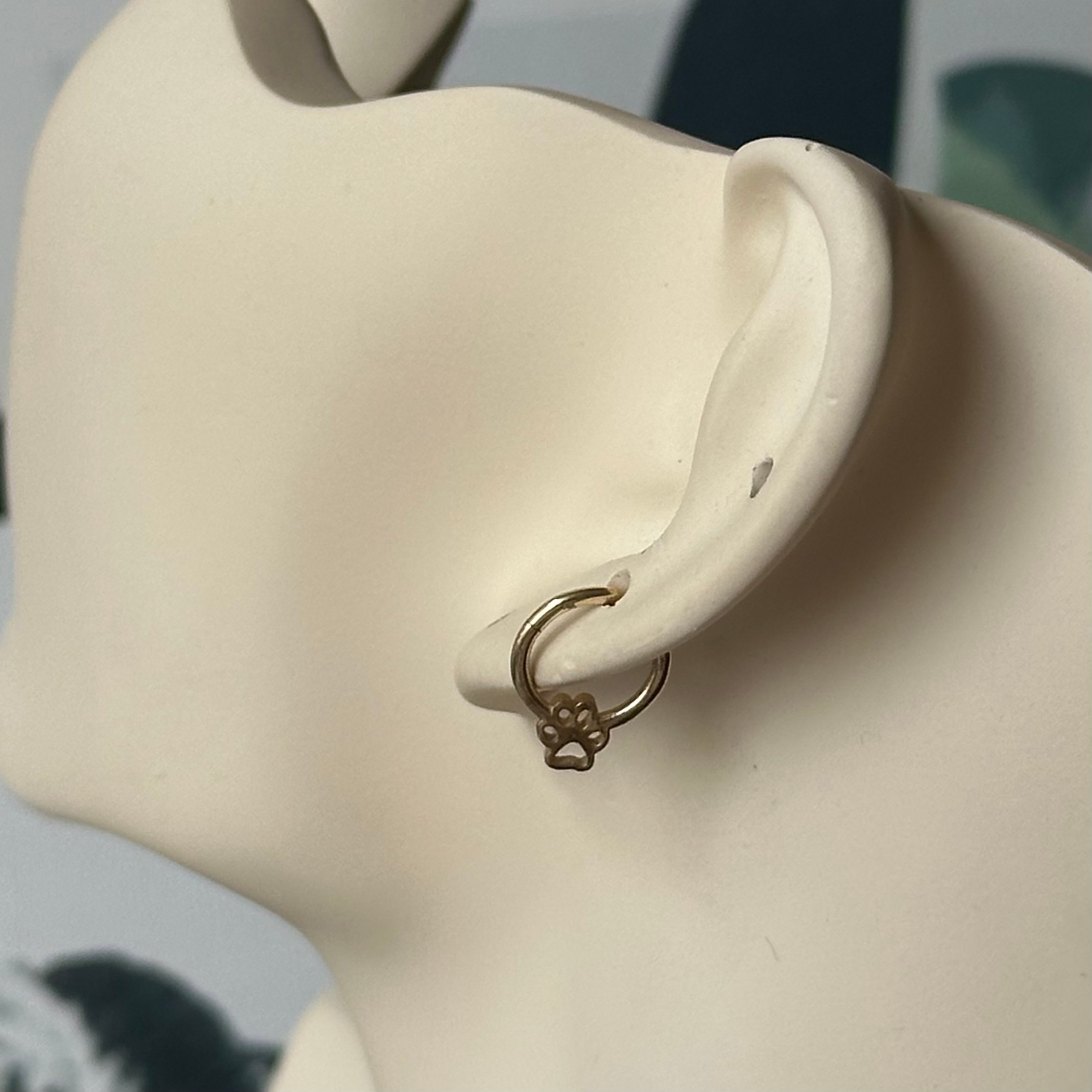 14K Gold Paw Hoop Helix and Noise Piercing