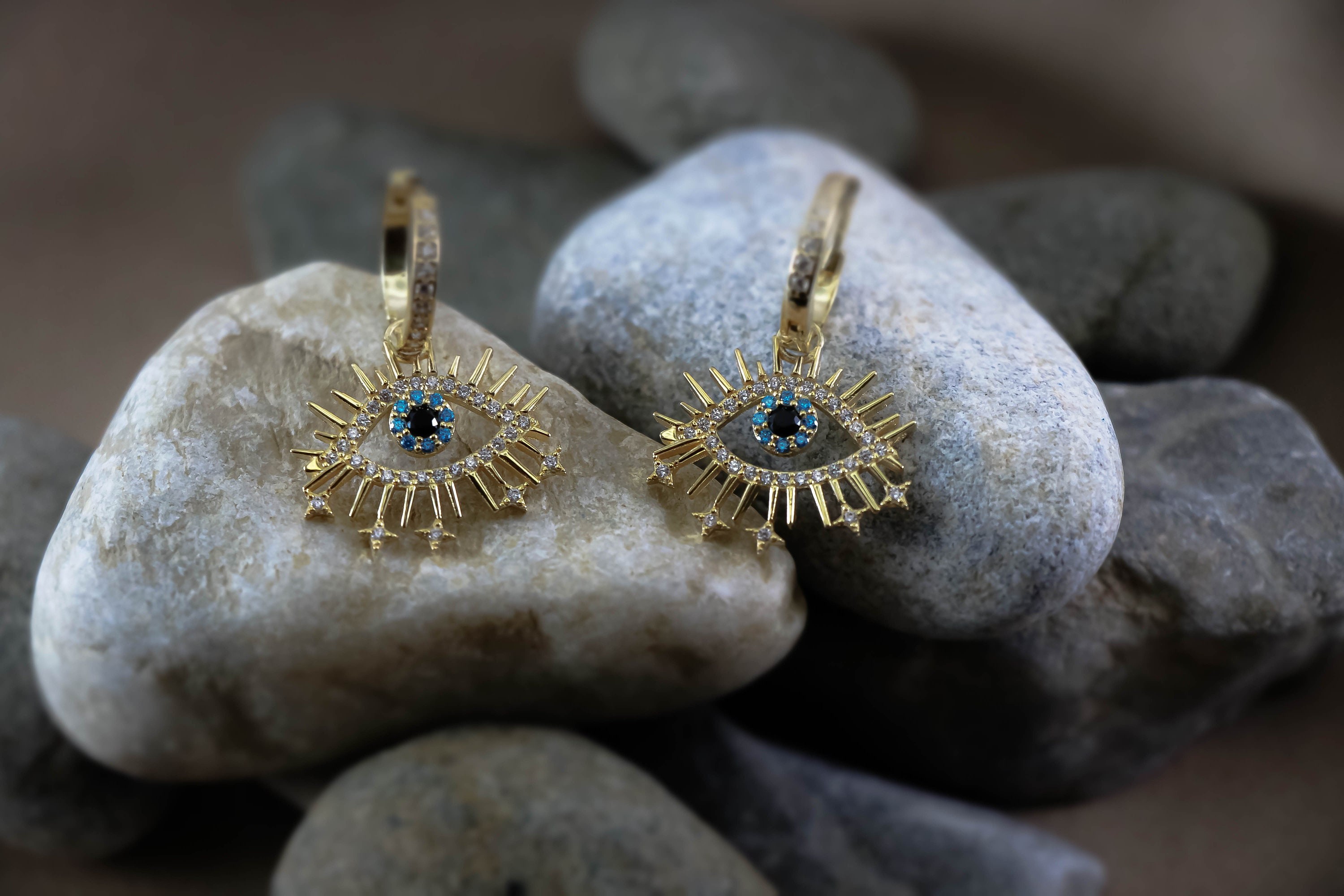 EVIL EYE EARRING 14K Gold Plated 925 Sterling Silver Zirconia | Zirconia Gemstones | Evil Eye Hoops | Charm Good Luck Gift |Evil Eye Charm