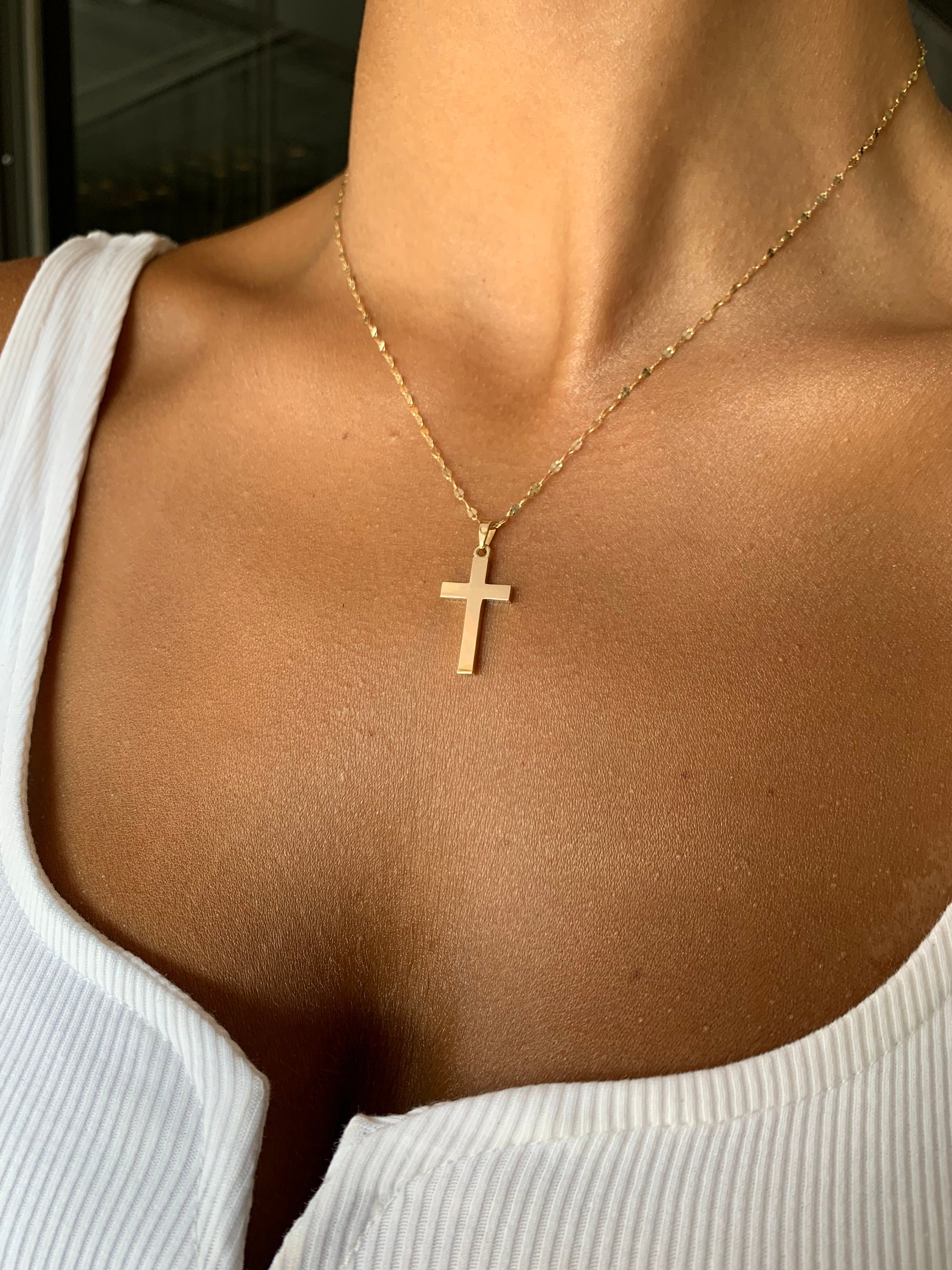 Diamond Cross Necklace | 14k Solid Gold Cross Pendant | Religious Handmade Minimal Women Best Cross Necklace | Best Baptism Christian Gift