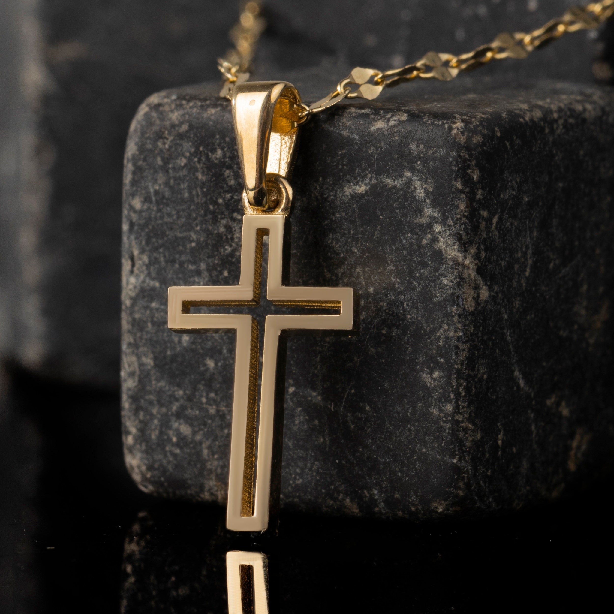 14K Solid Gold Cross Necklace | Handmade Customized Jewelry | Religious Birthday Gift | Dainty Protection Mirror Chain Pendant Necklace |