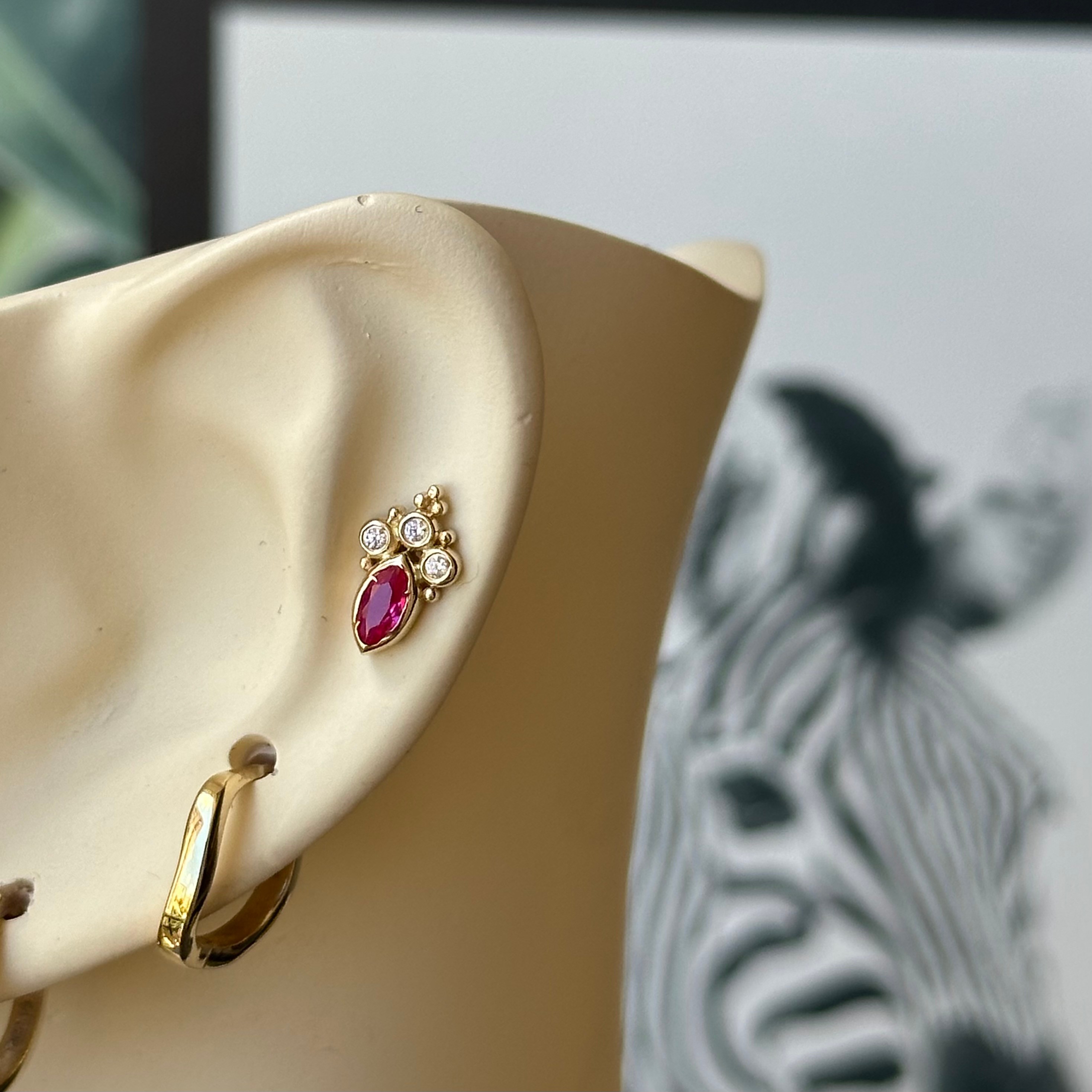 14K Gold Pink Stone