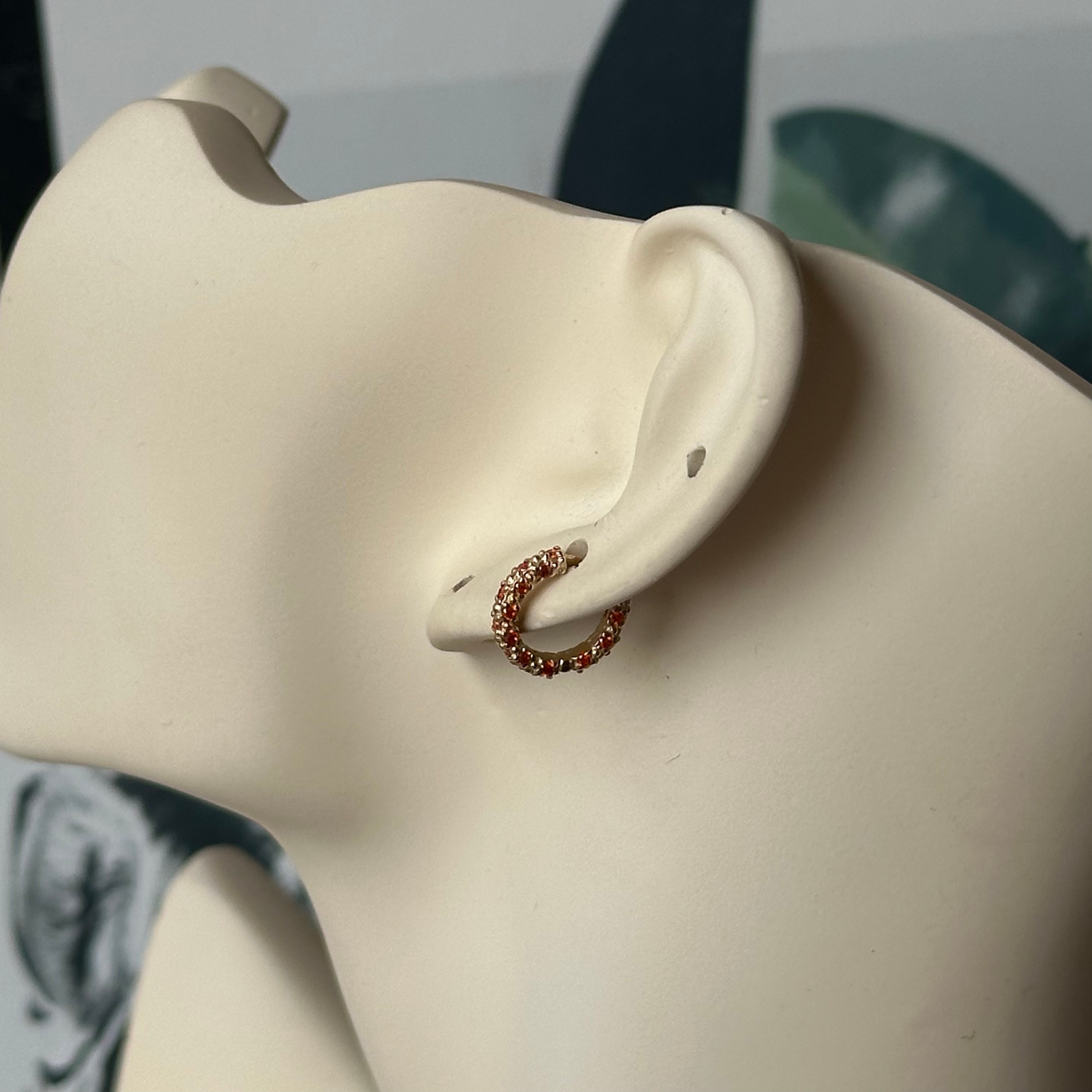 14K Gold Orange Hoop Earring With Stone